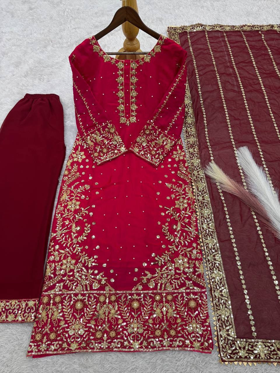 Party Wear Beautiful Top-Plazzo And Fancy Dupatta
