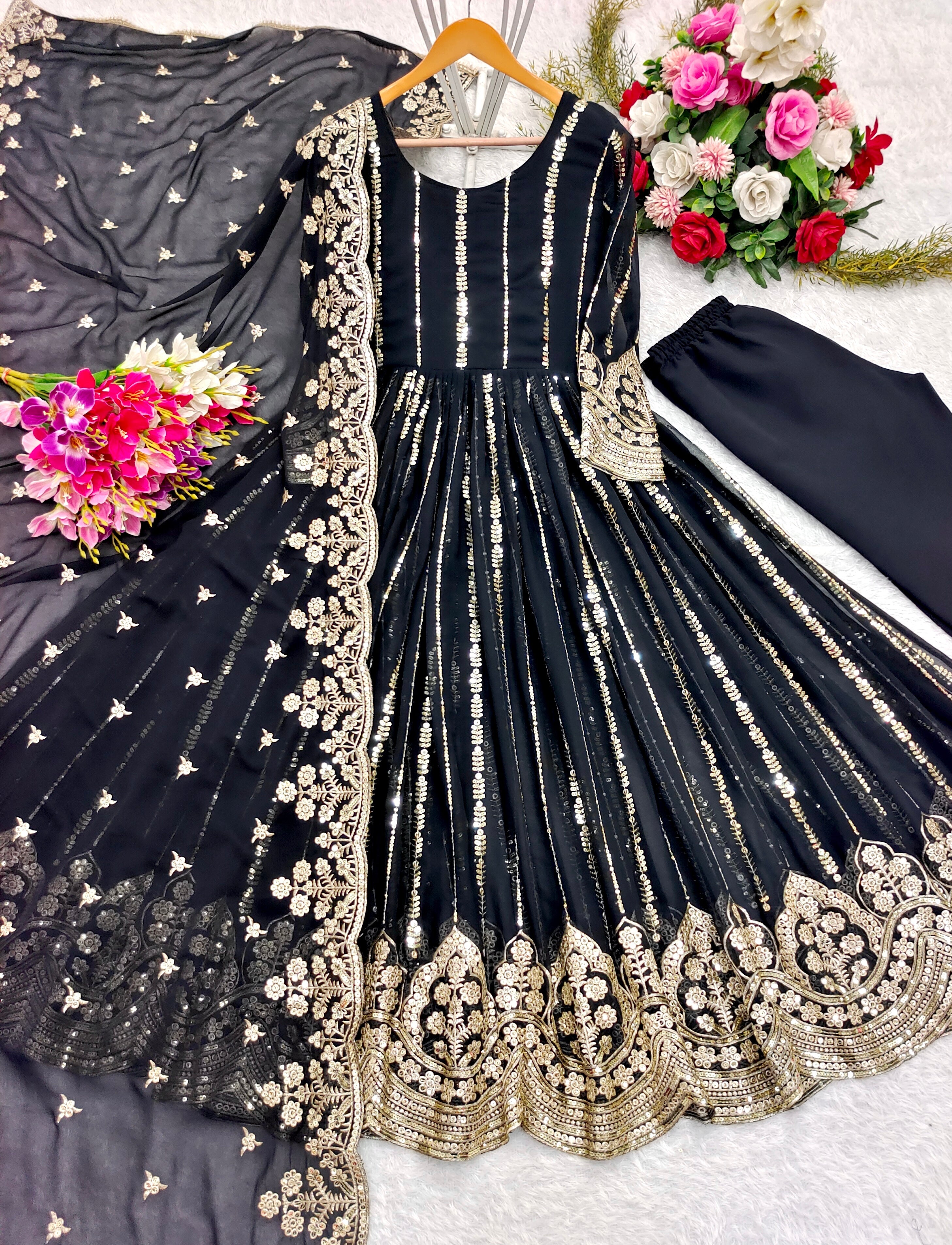 Beautiful Party Wear Naira Cut Gown-Pent Dupatta