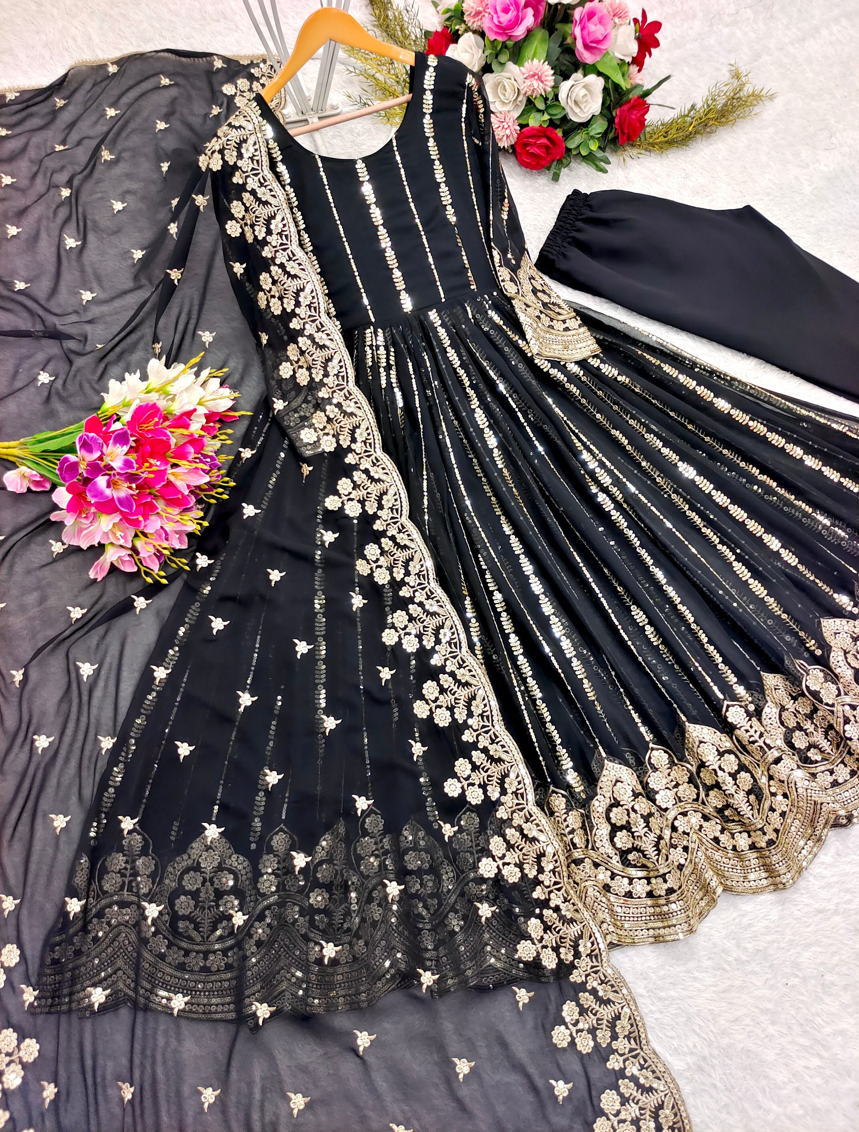 Beautiful Party Wear Naira Cut Gown-Pent Dupatta