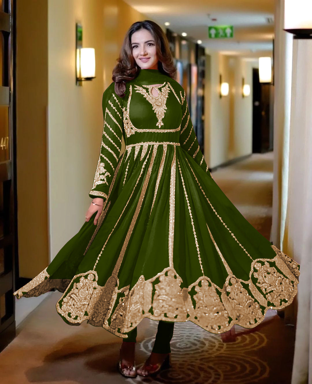 Beautiful Gown With And Dupatta With Embroidery Sequence Work