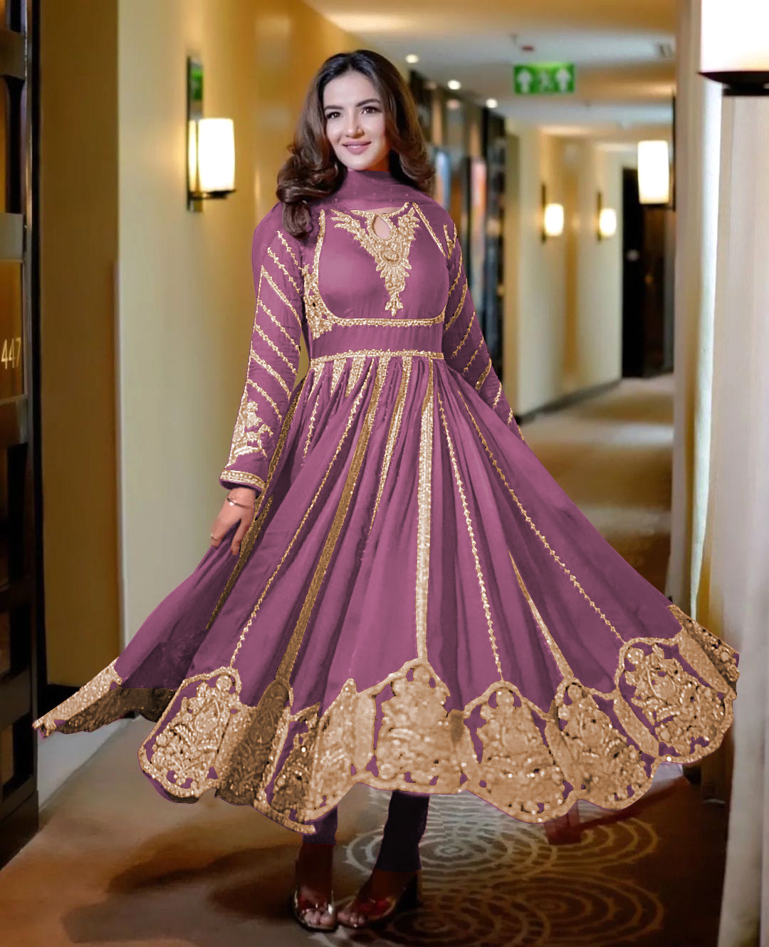 Beautiful Gown With And Dupatta With Embroidery Sequence Work
