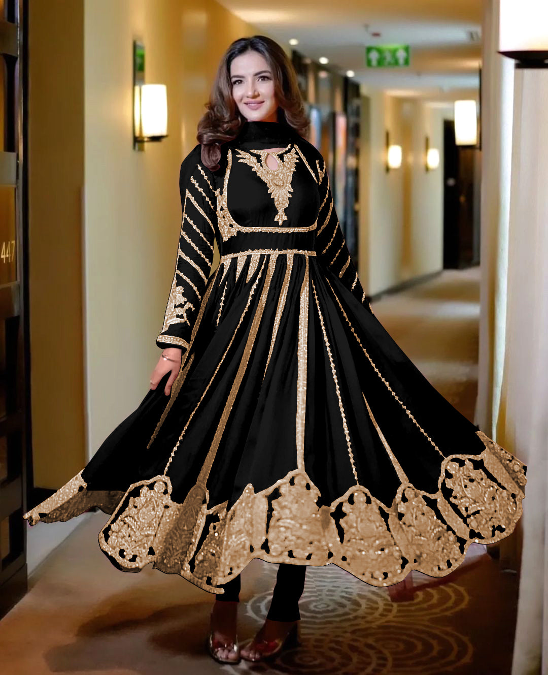 Beautiful Gown With And Dupatta With Embroidery Sequence Work