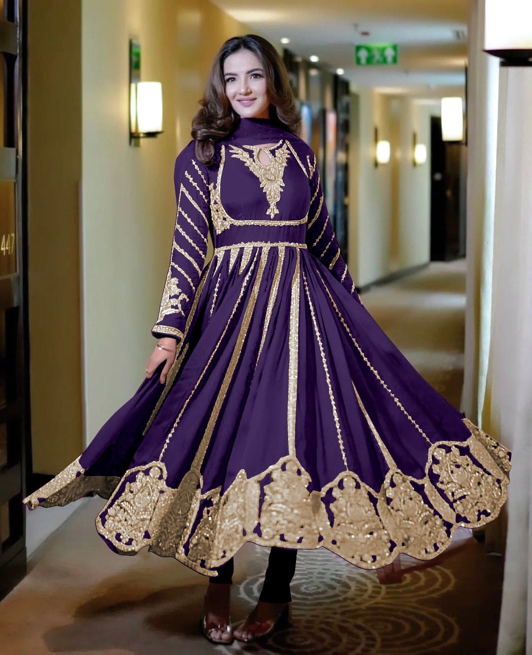 Beautiful Gown With And Dupatta With Embroidery Sequence Work