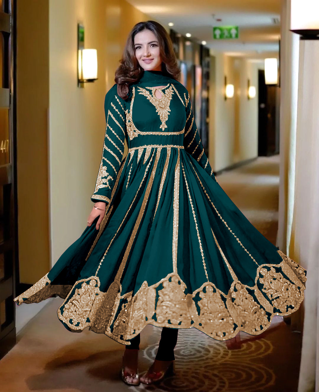 Beautiful Gown With And Dupatta With Embroidery Sequence Work