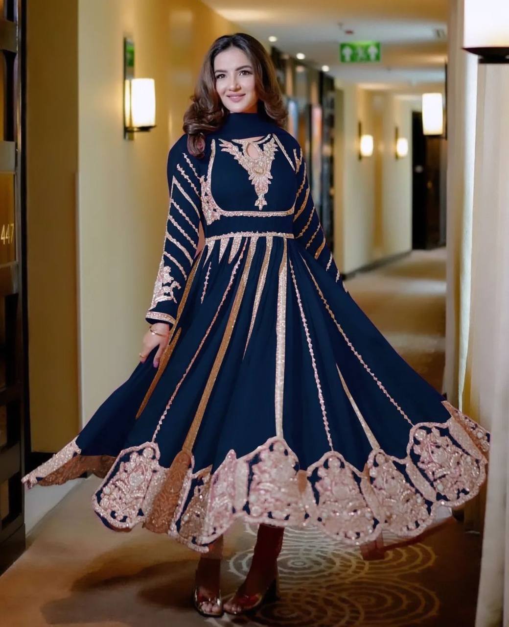 Beautiful Gown With And Dupatta With Embroidery Sequence Work