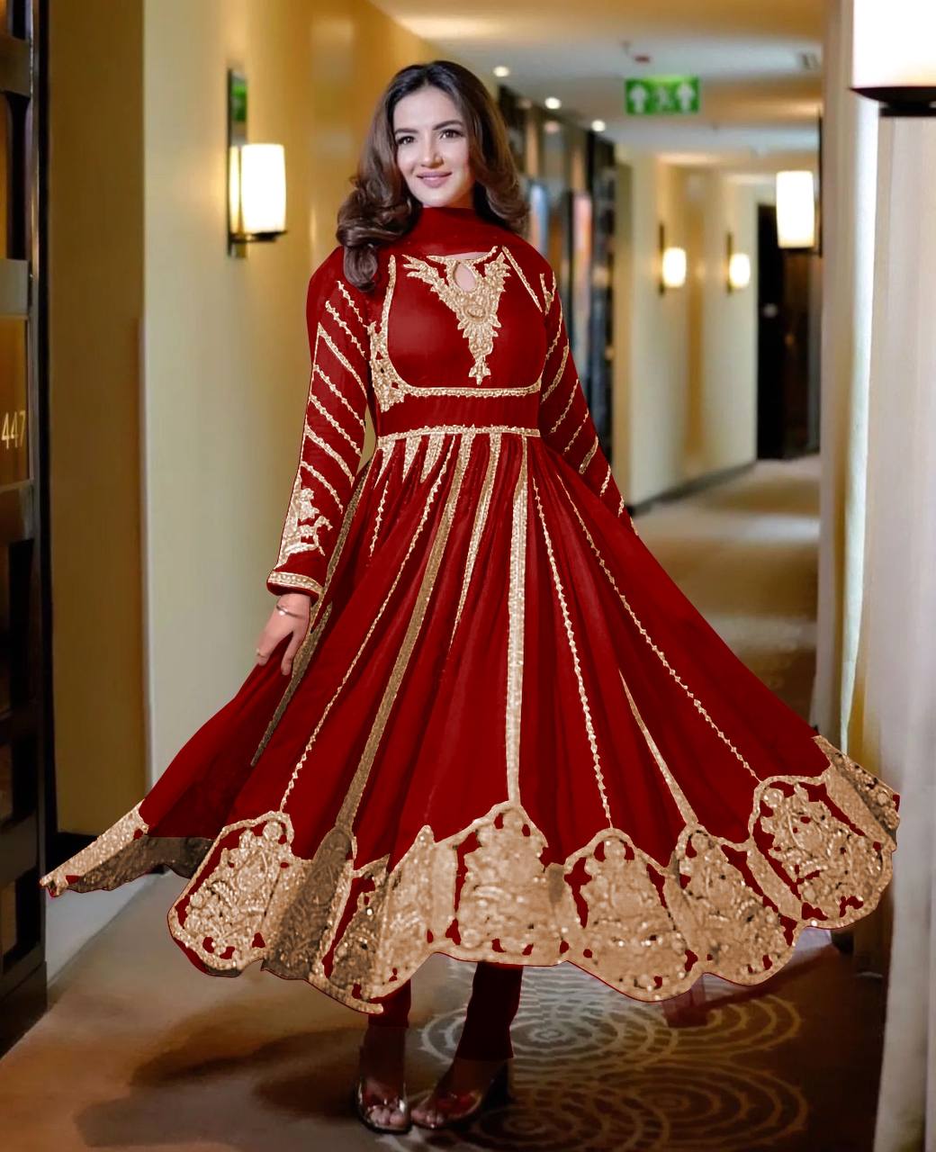 Beautiful Gown With And Dupatta With Embroidery Sequence Work