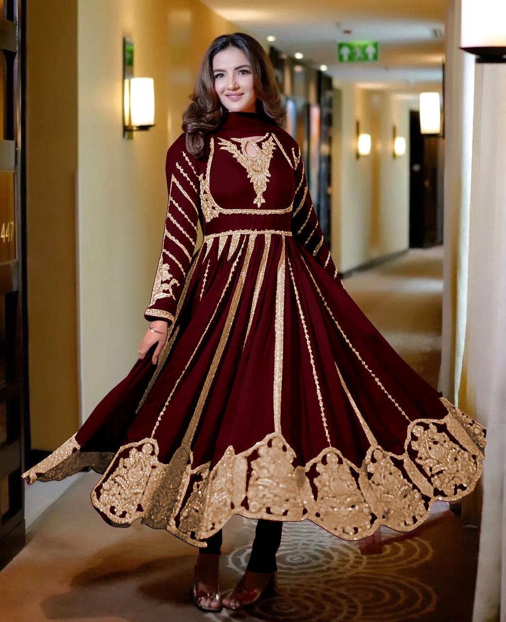 Beautiful Gown With And Dupatta With Embroidery Sequence Work