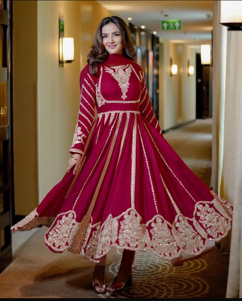 Beautiful Gown With And Dupatta With Embroidery Sequence Work