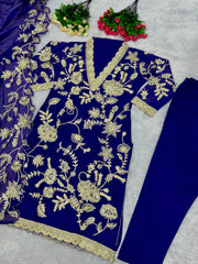 Designer Party Wear Suit Pent And Dupatta With Sequence Work