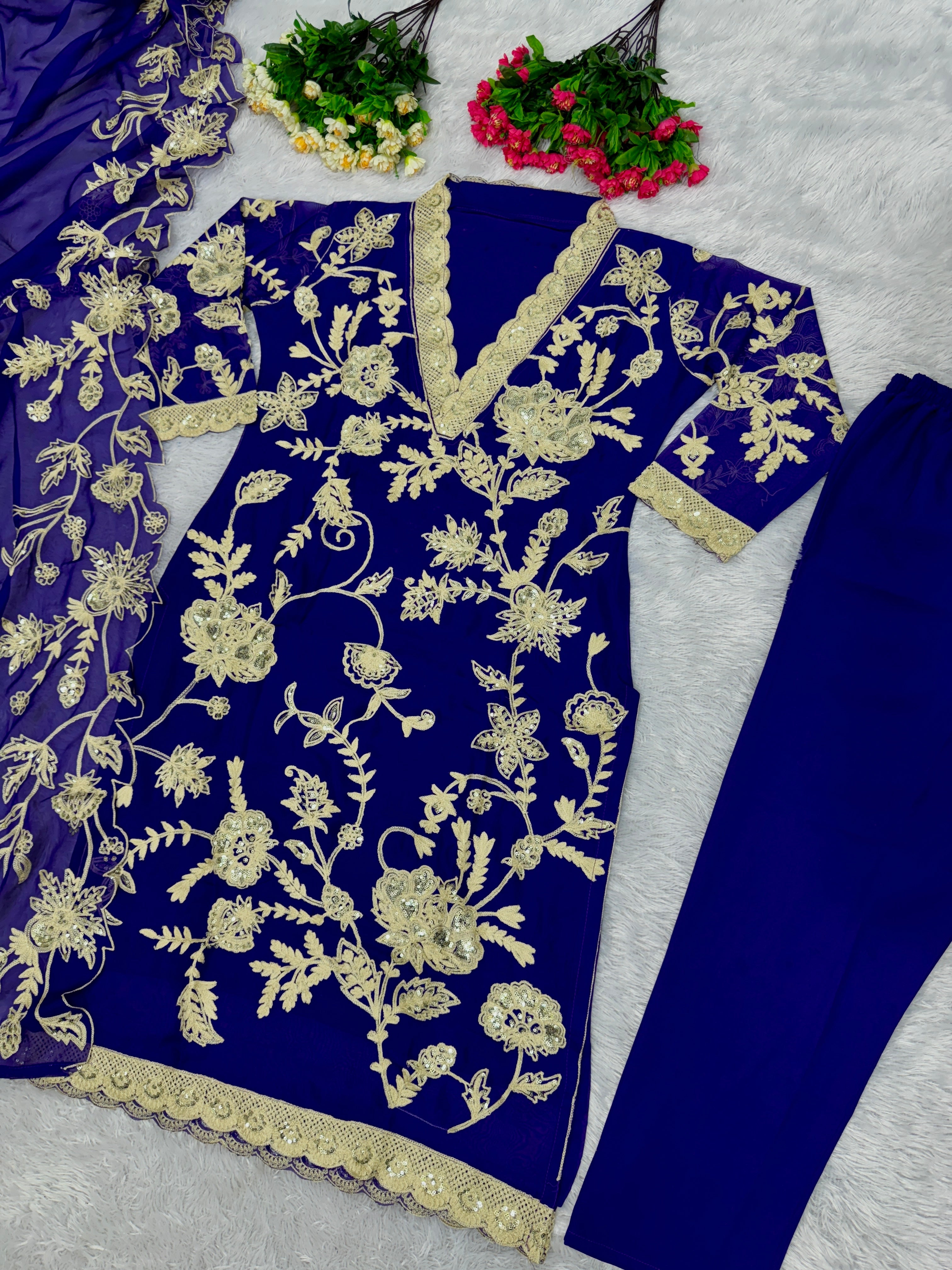 Designer Party Wear Suit Pent And Dupatta With Sequence Work