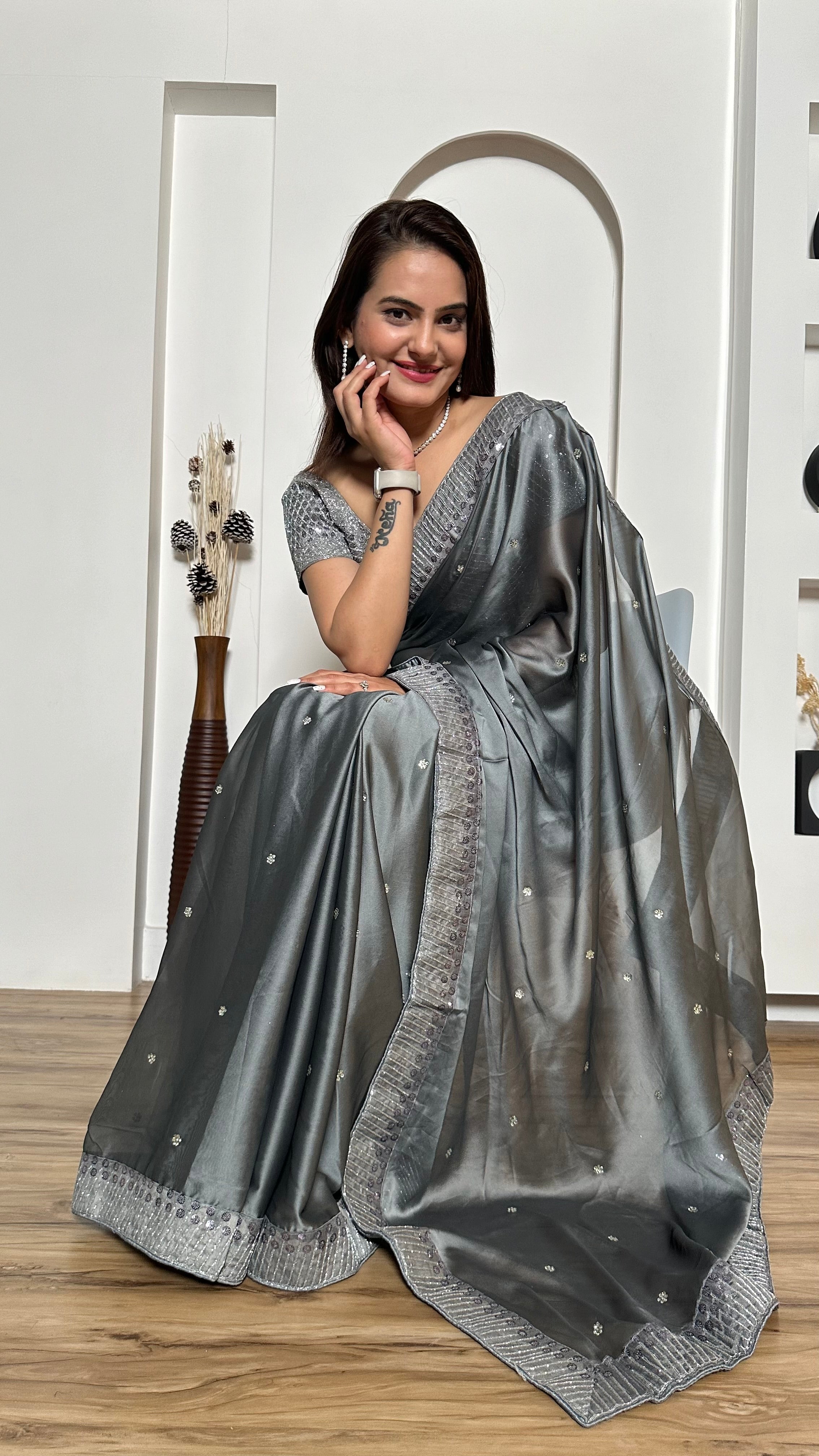 Party Wear Beautiful Saree With Stone Work