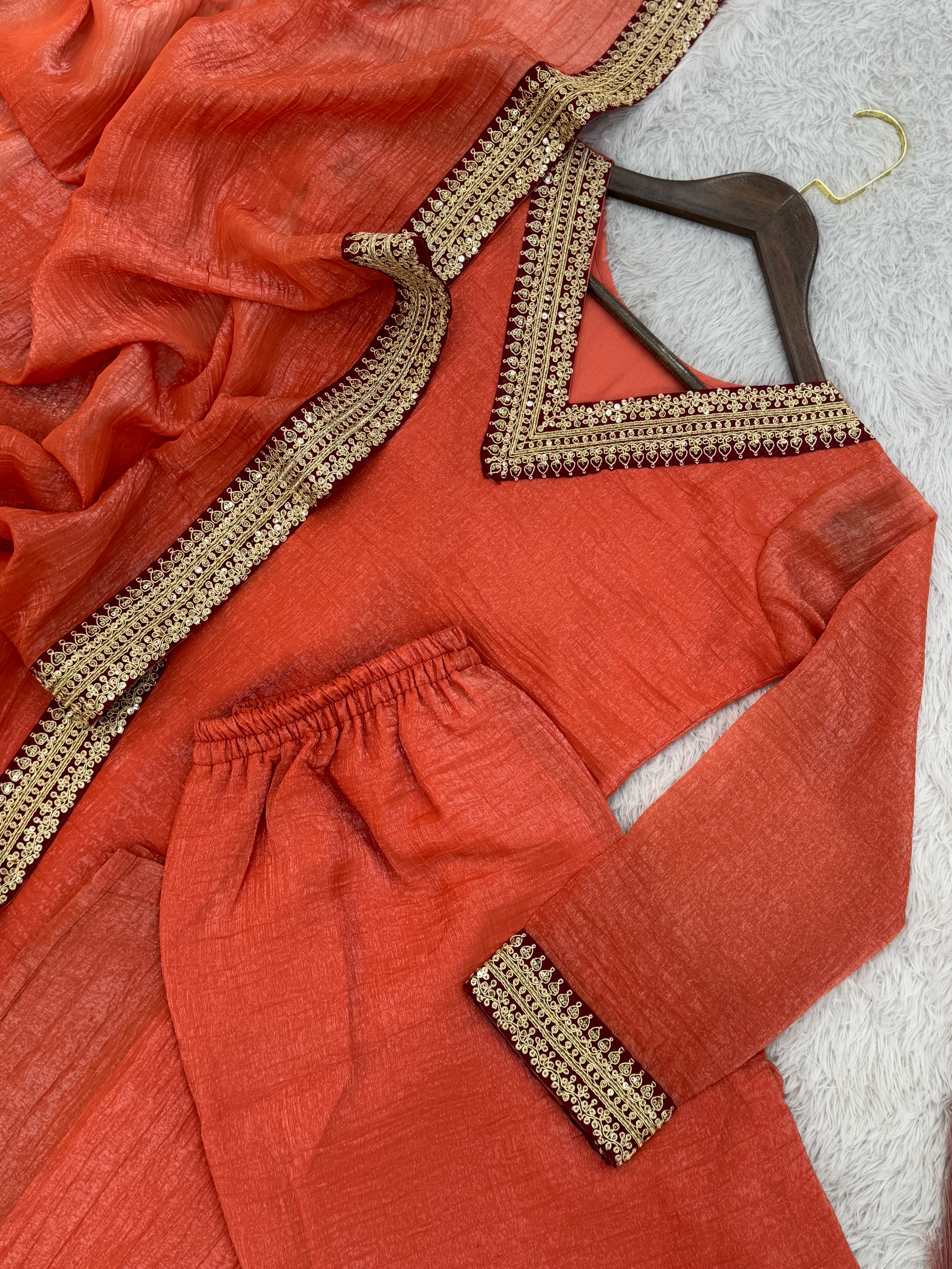 Beautiful Party Wear Top Bottom And Dupatta With Embroidery Work