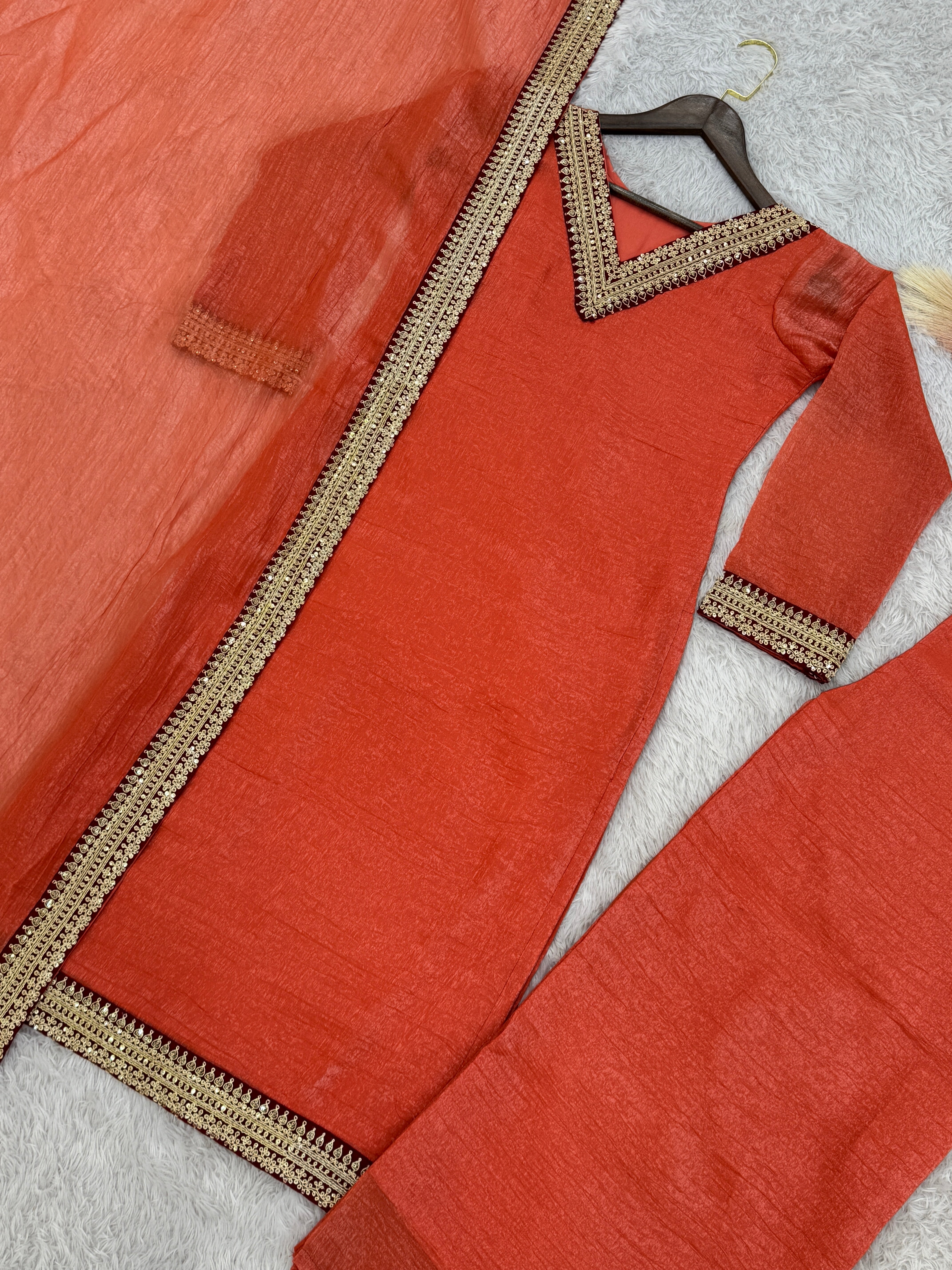 Beautiful Party Wear Top Bottom And Dupatta With Embroidery Work