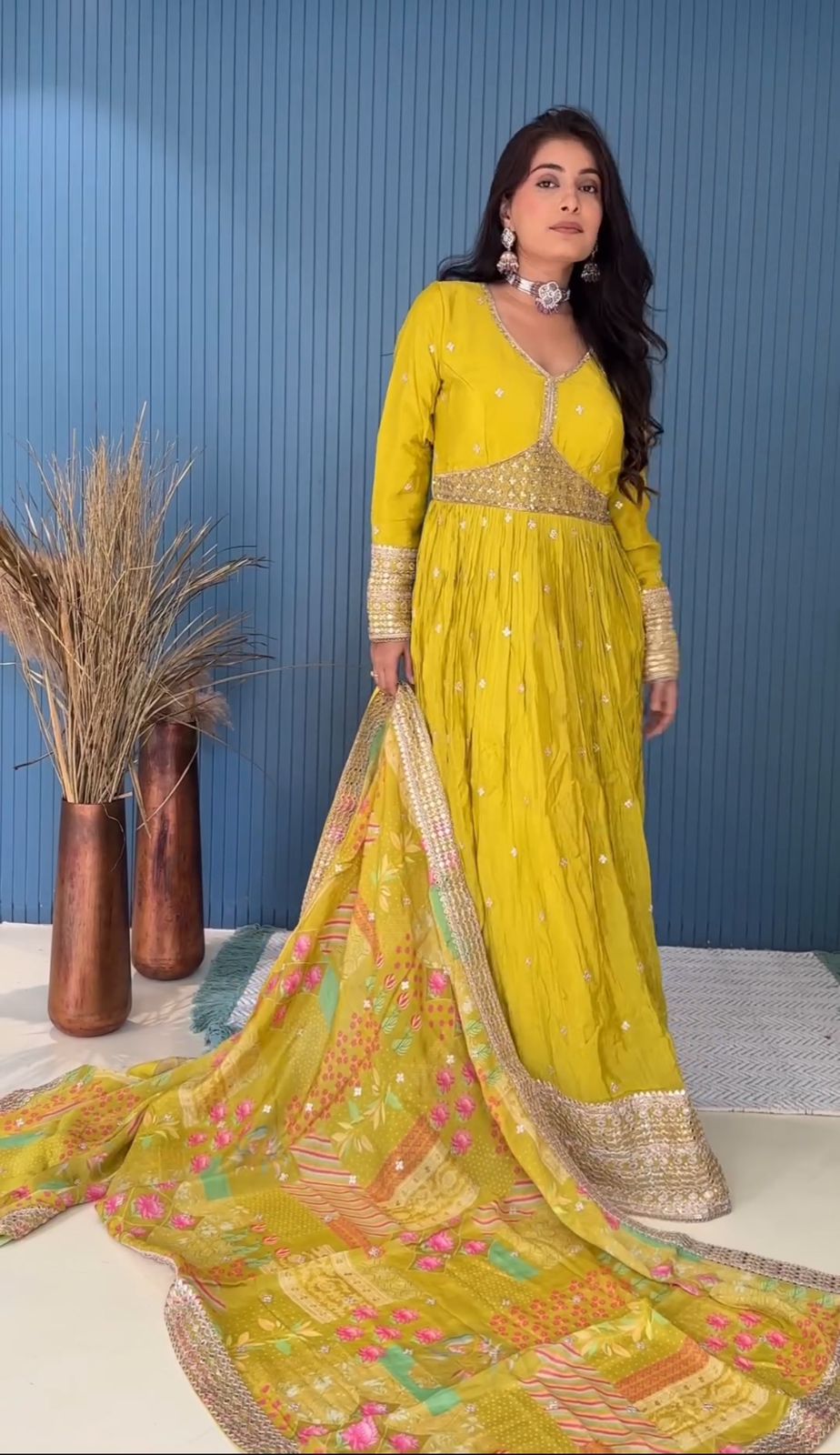 Designer Party Wear Gown With Pent And Dupatta Set