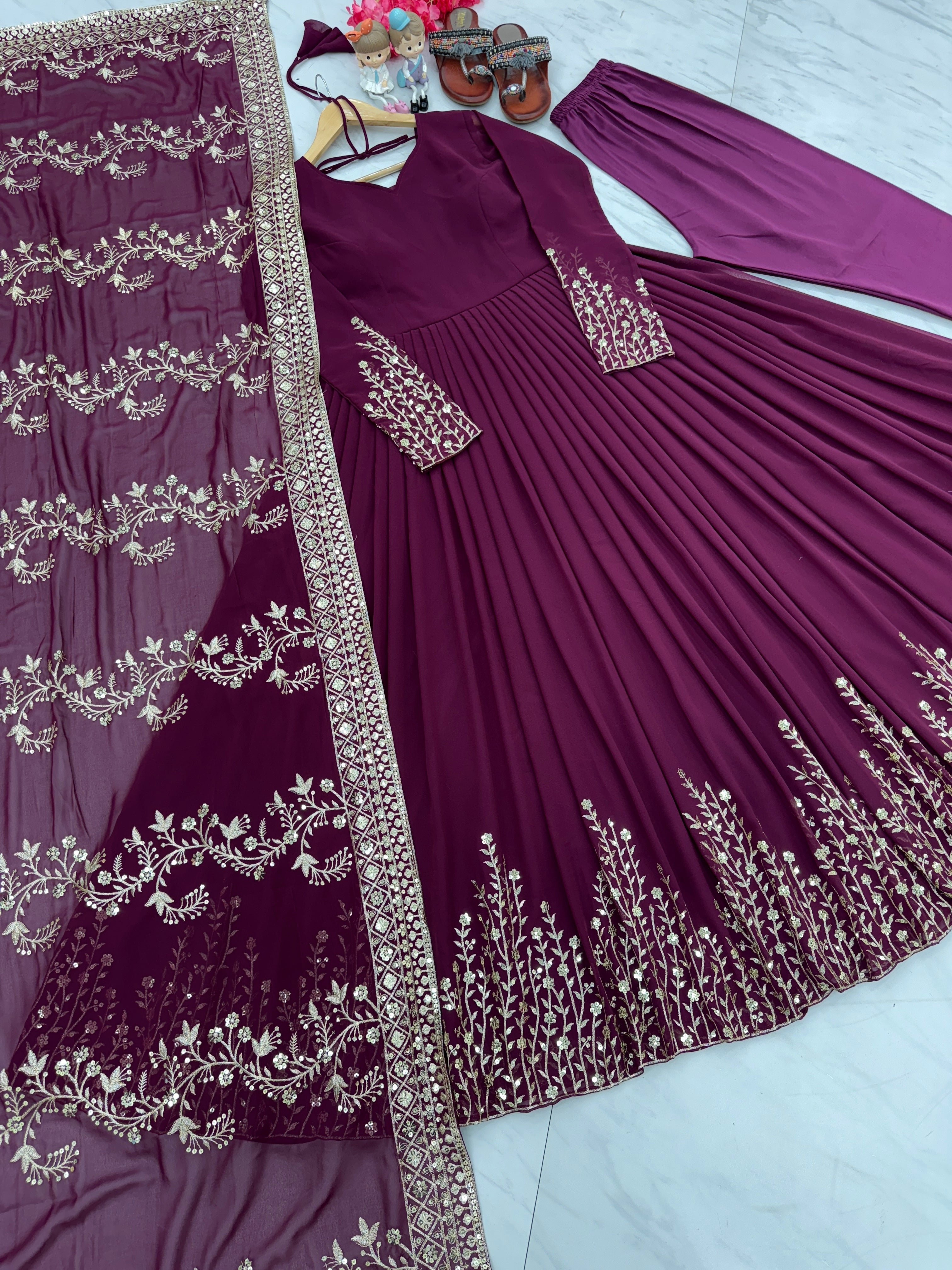 Party Wear Look Beautiful Gown, Dupatta & Bottom Set
