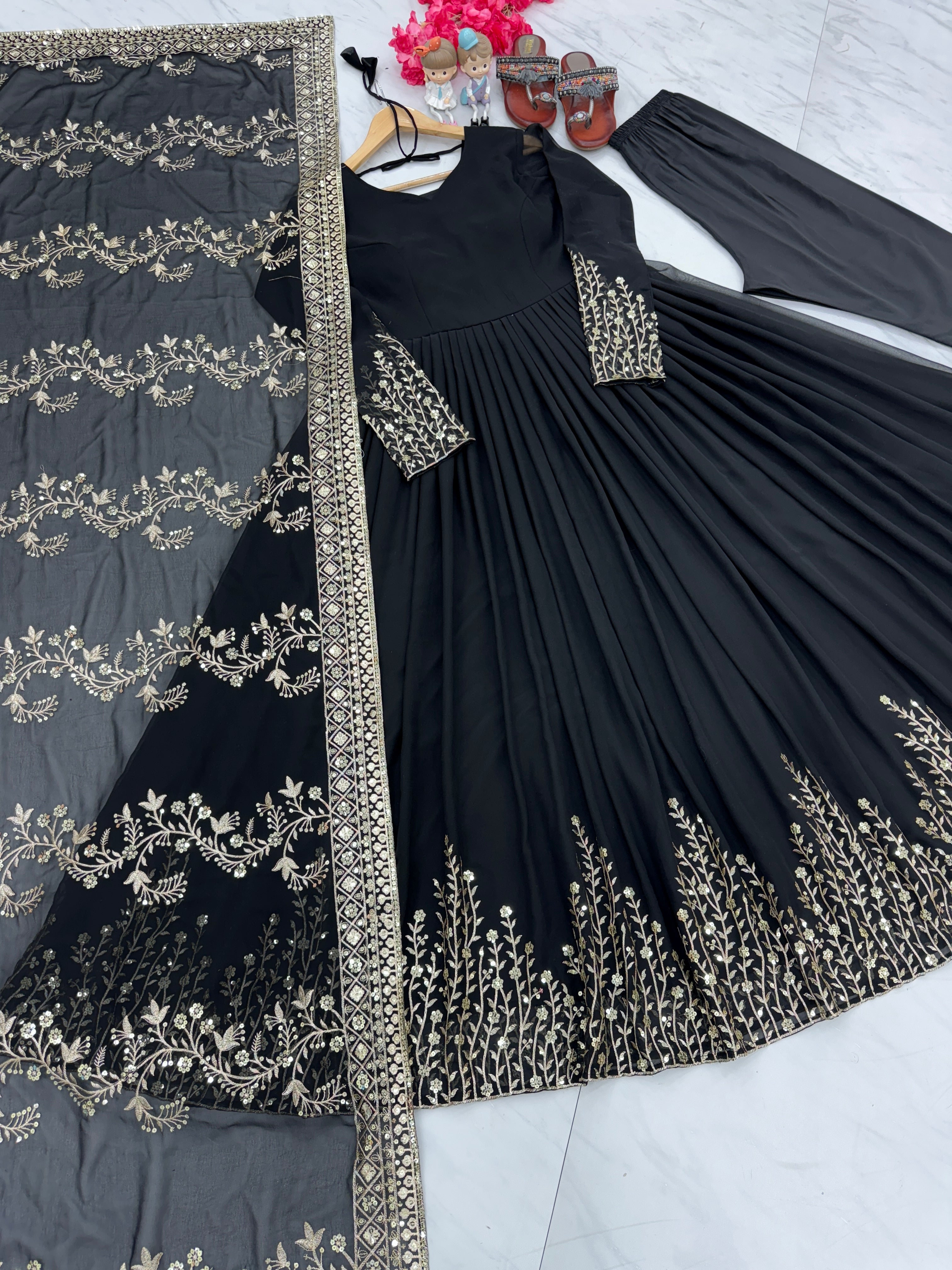 Party Wear Look Beautiful Gown, Dupatta & Bottom Set