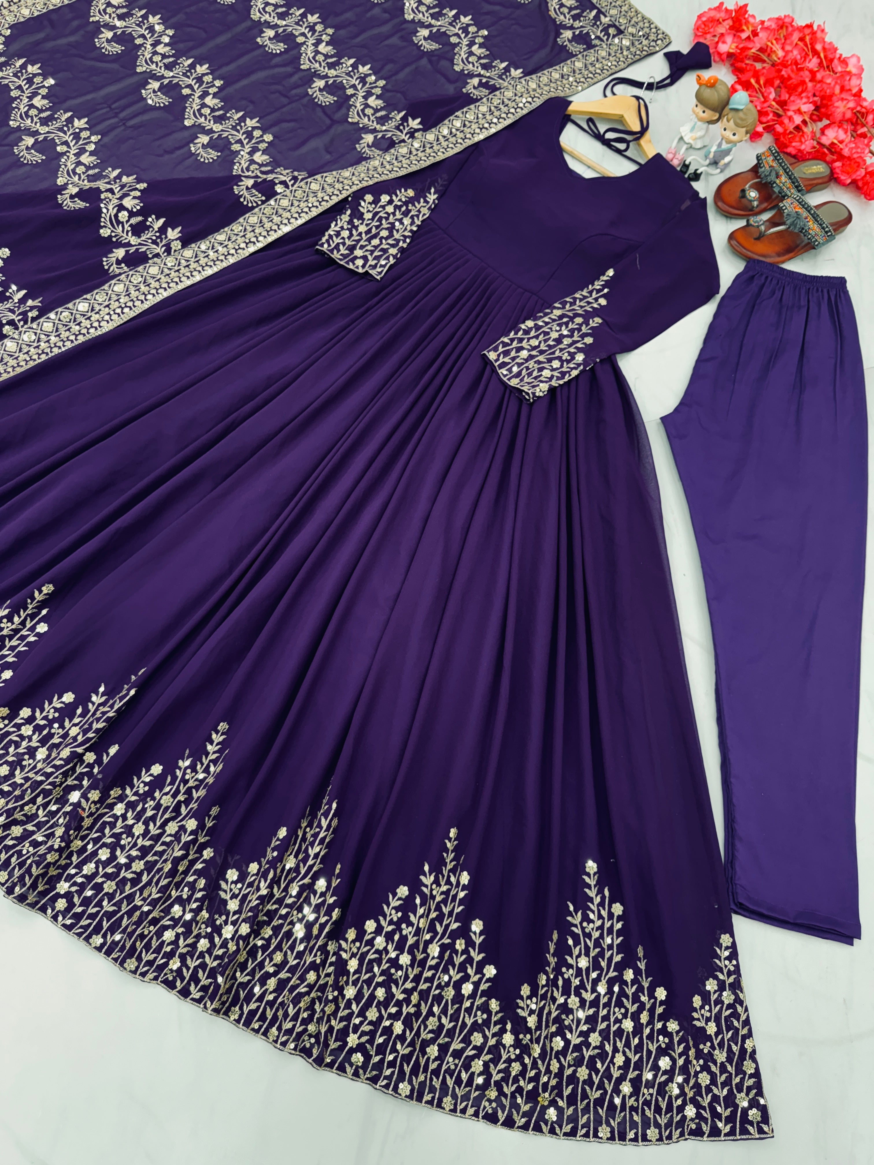 Party Wear Look Beautiful Gown, Dupatta & Bottom Set