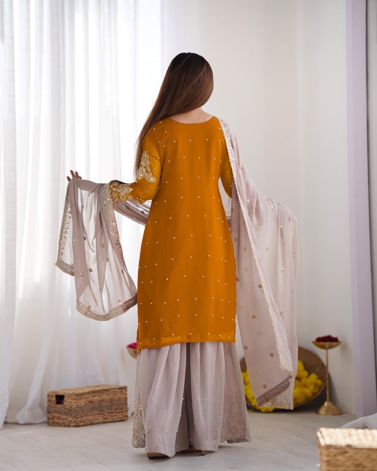 Top-Bottom And Dupatta With Heavy Embroidery Coding Dori-Sequence Work