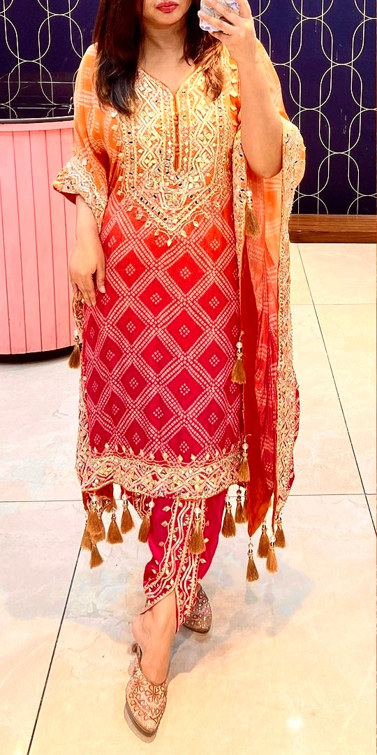 Party Wear Beautiful Printed Kaftan With Dhoti Set