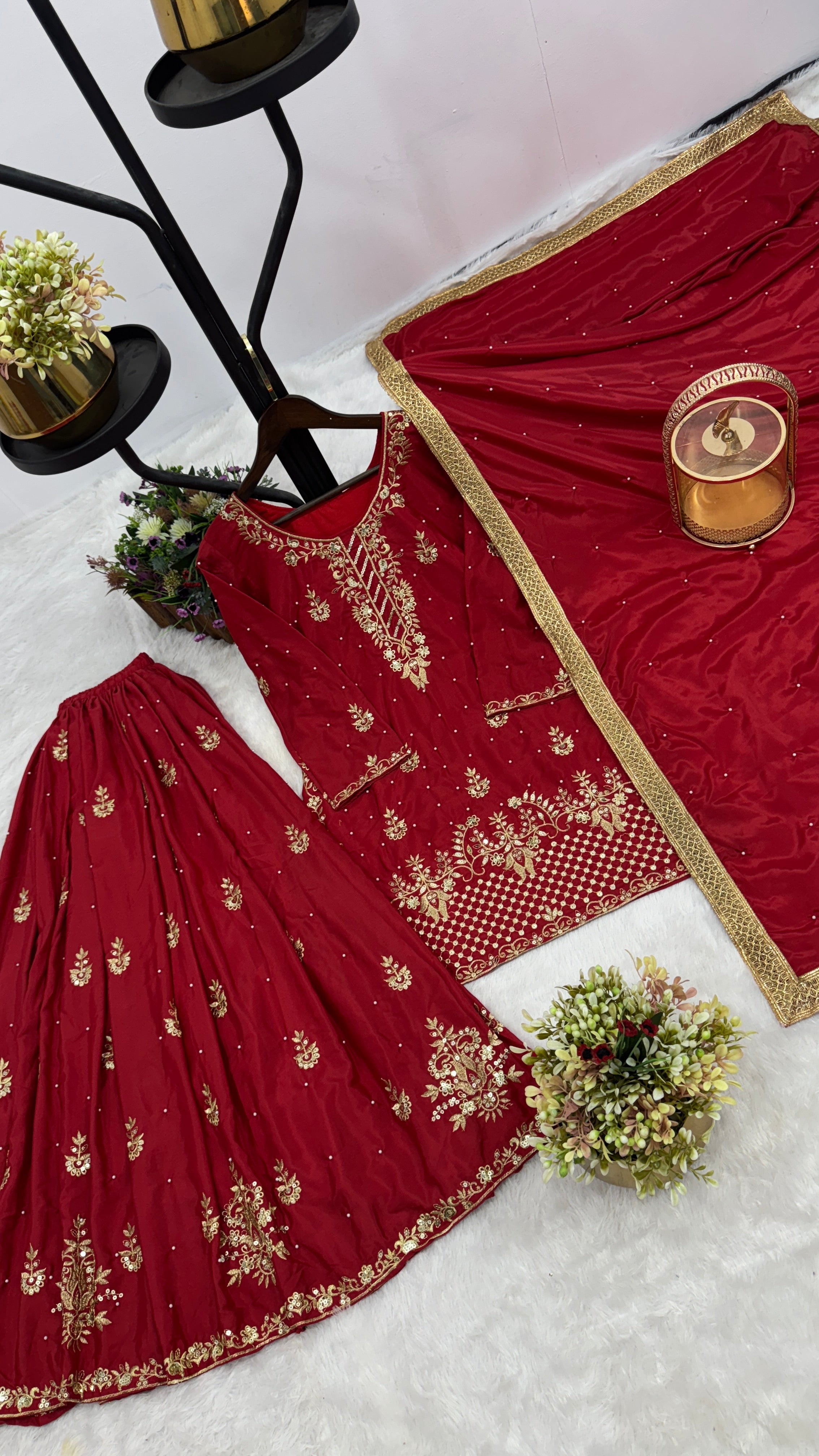 Party Wear Look Top-Bottom And Dupatta With Moti Work