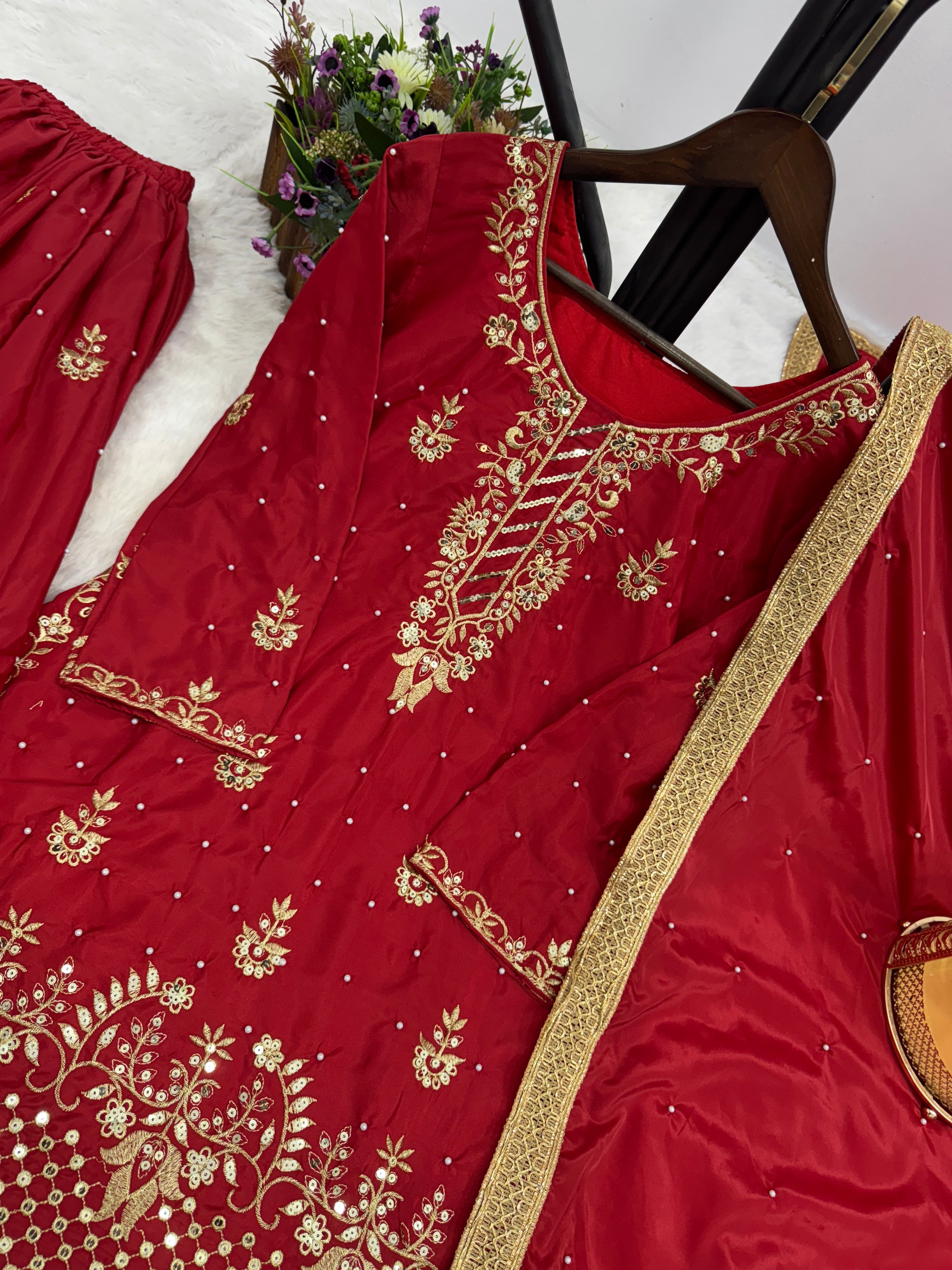 Party Wear Look Top-Bottom And Dupatta With Moti Work