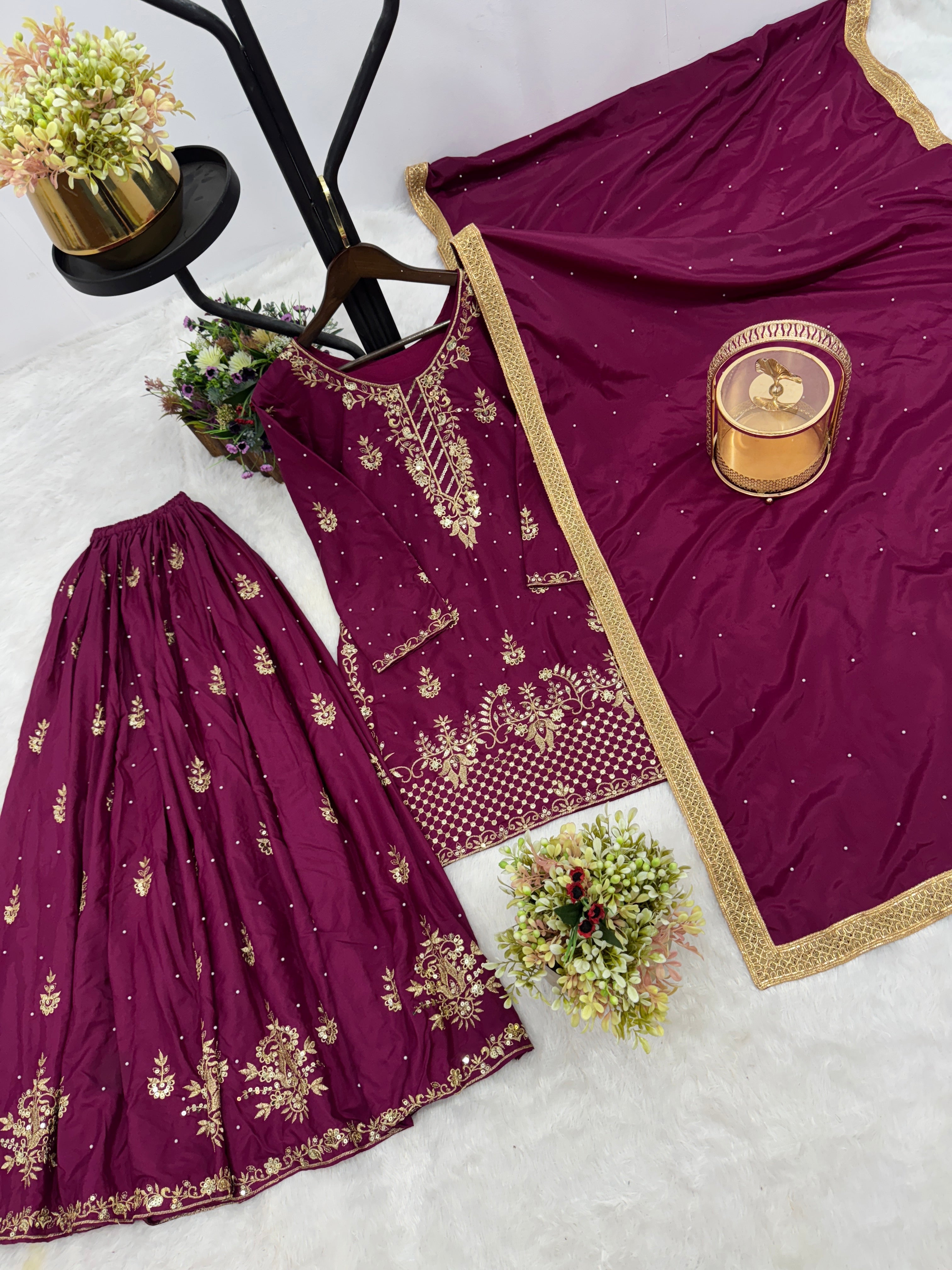 Party Wear Look Top-Bottom And Dupatta With Moti Work