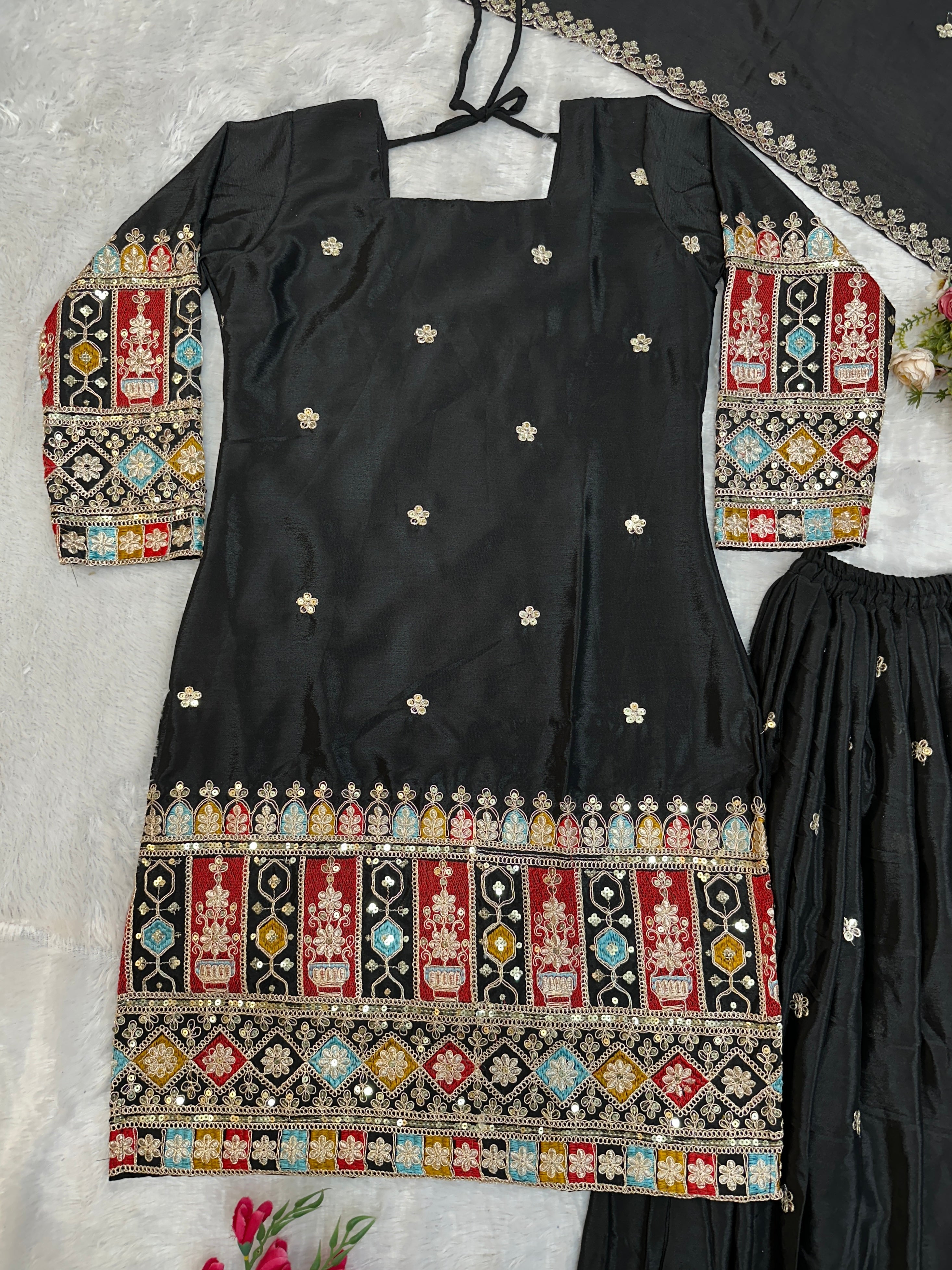 Designer Top Bottom And Dupatta With Embroidery Work