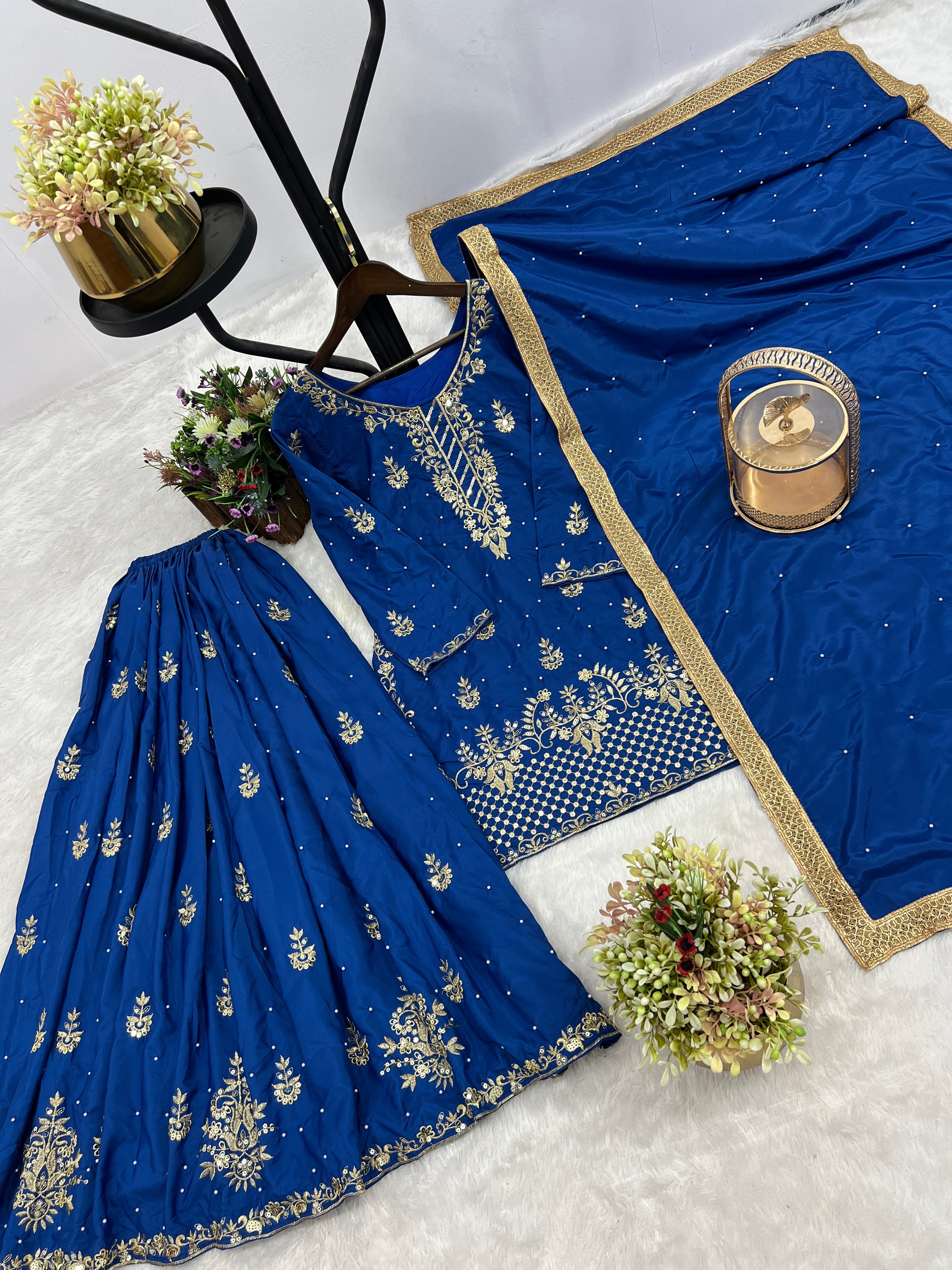 Party Wear Look Top-Bottom And Dupatta With Moti Work
