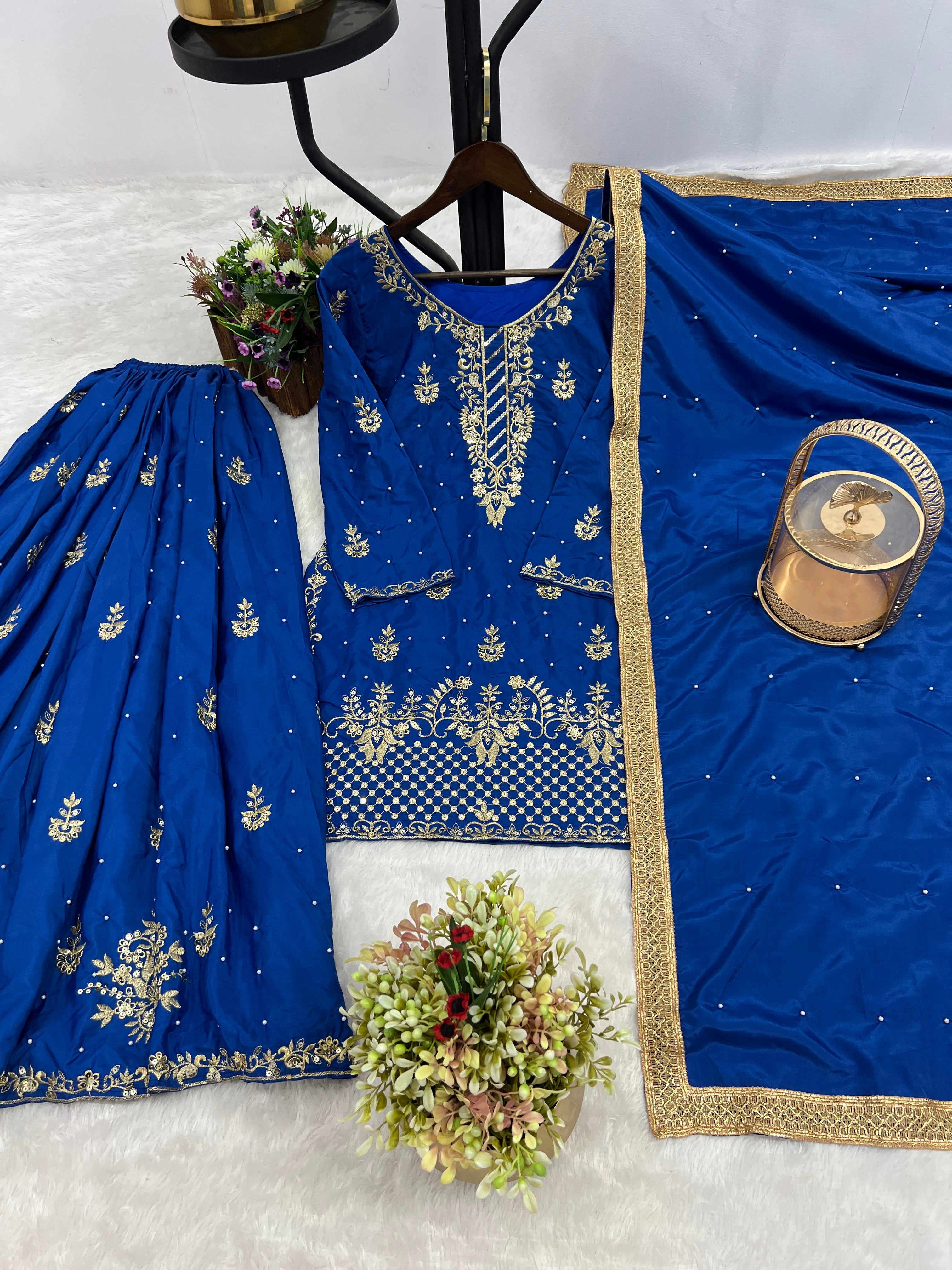 Party Wear Look Top-Bottom And Dupatta With Moti Work
