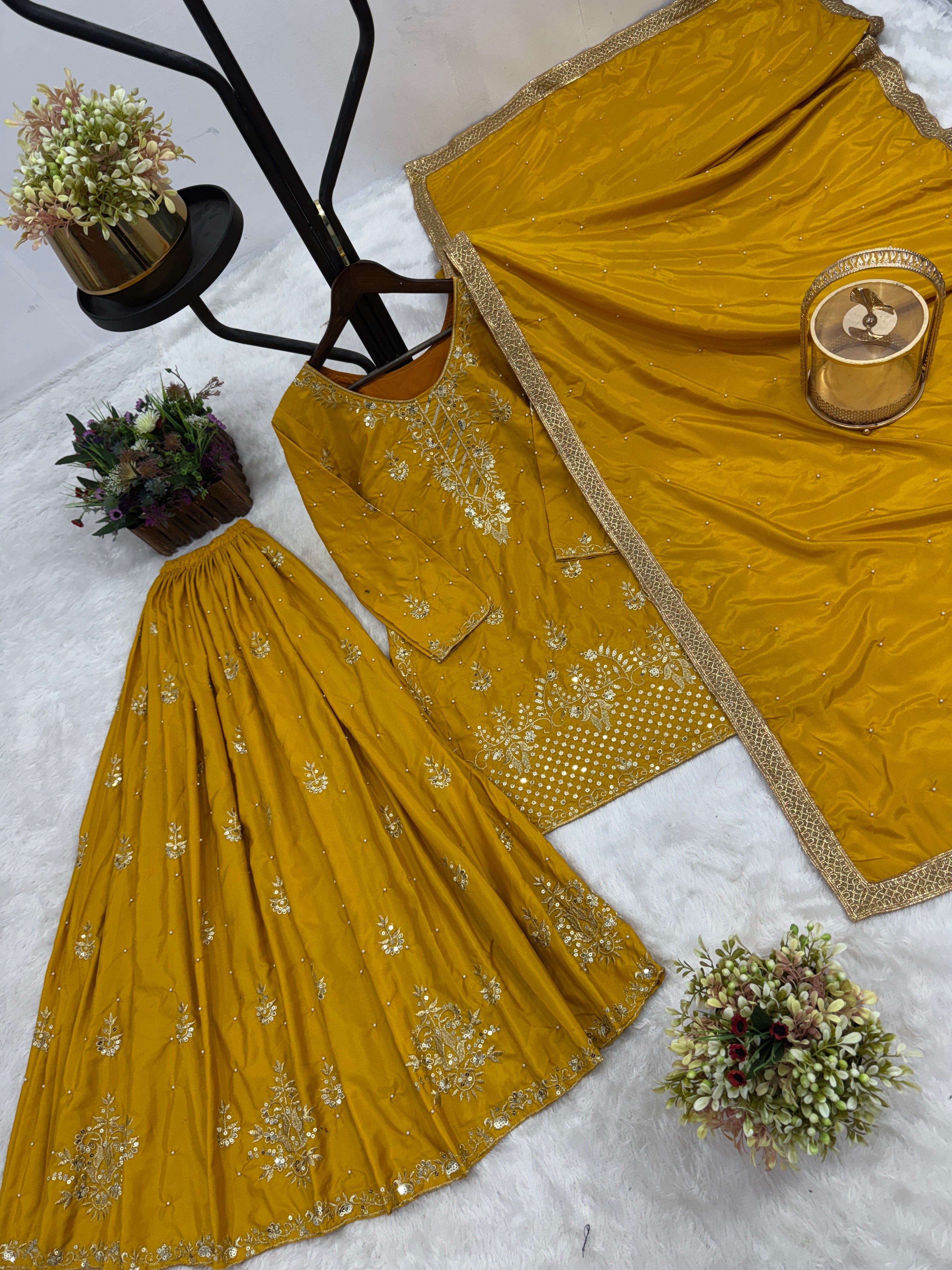 Party Wear Look Top-Bottom And Dupatta With Moti Work