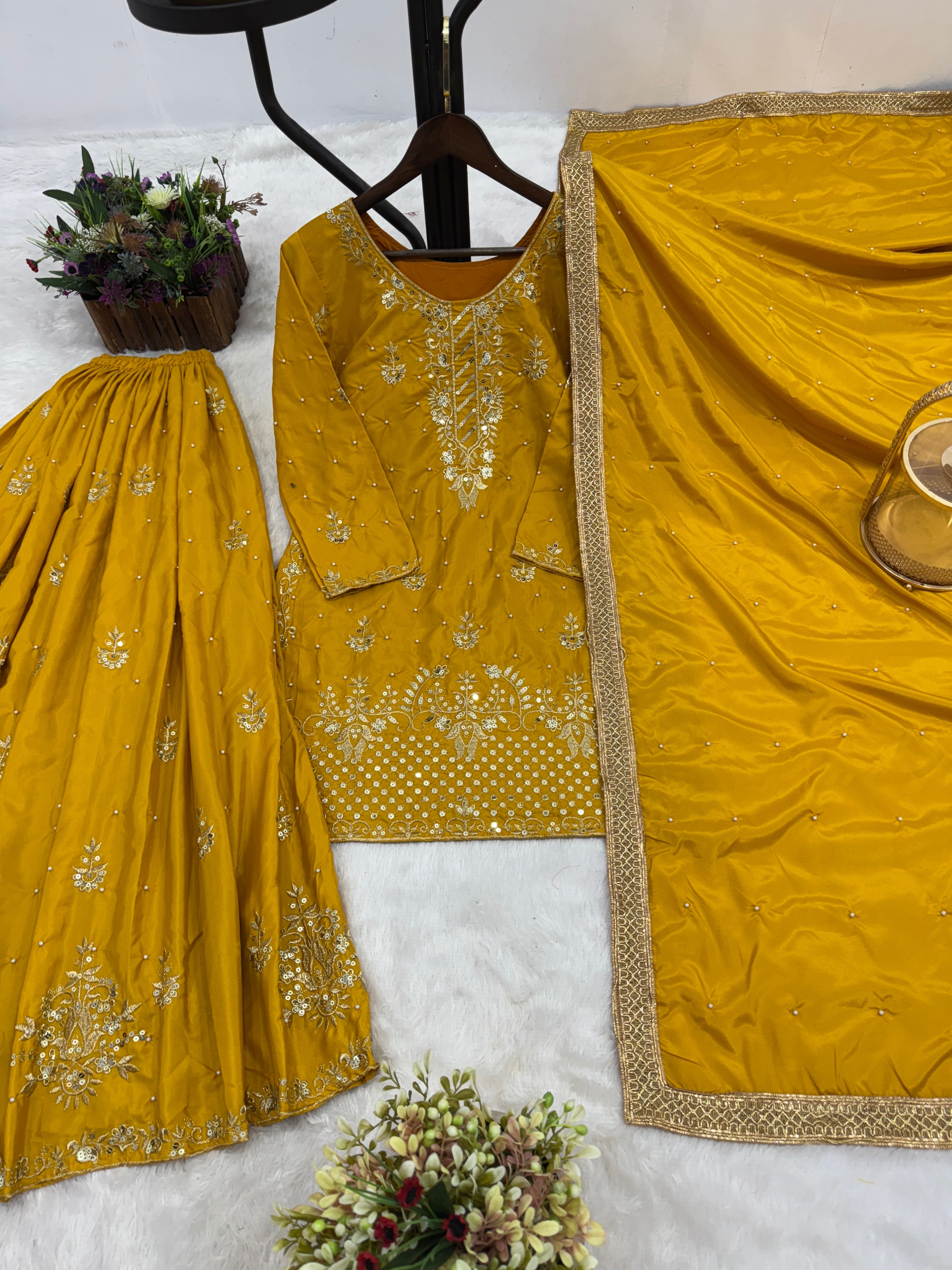 Party Wear Look Top-Bottom And Dupatta With Moti Work
