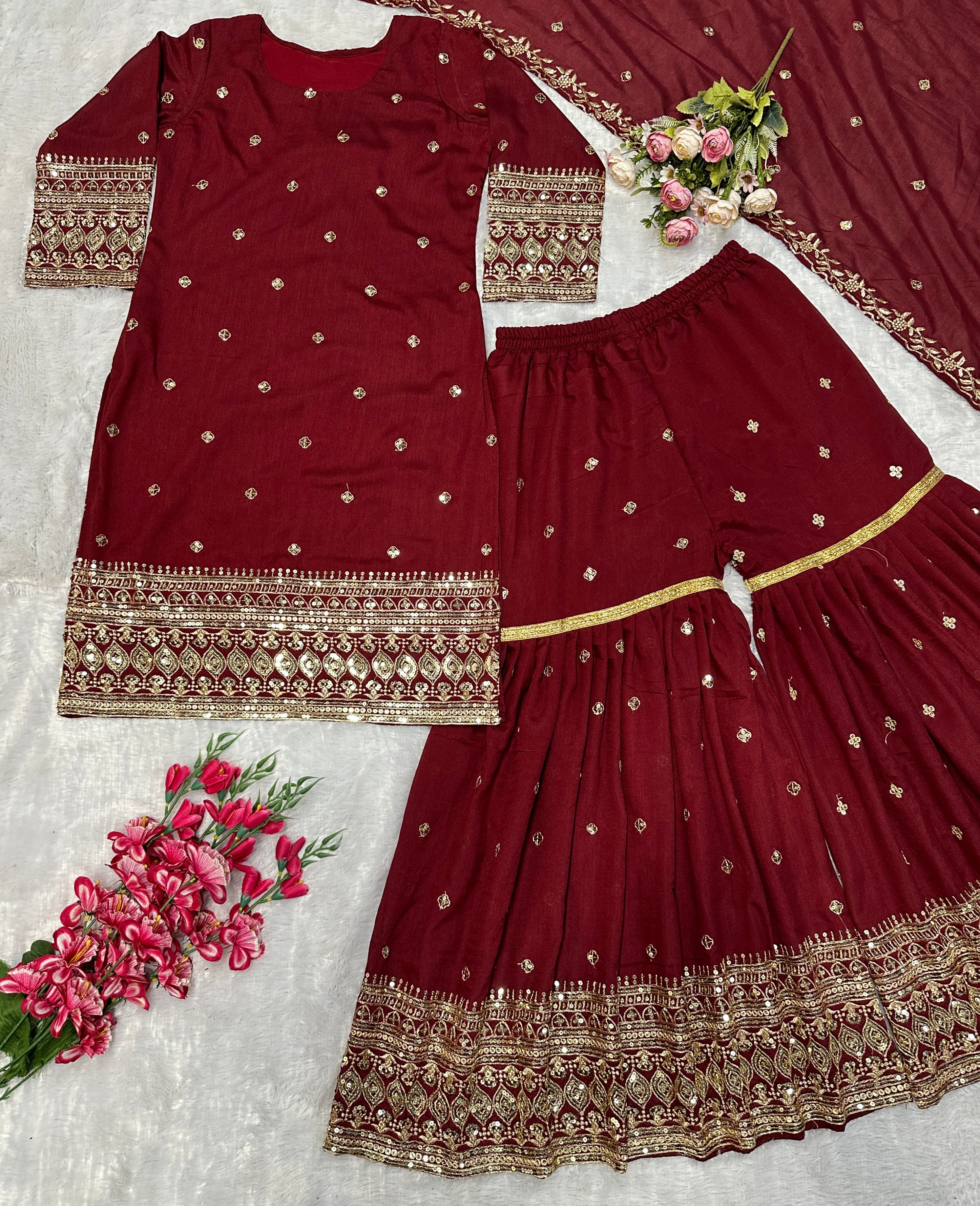 Designer Party Wear Top Bottom And Plazzo