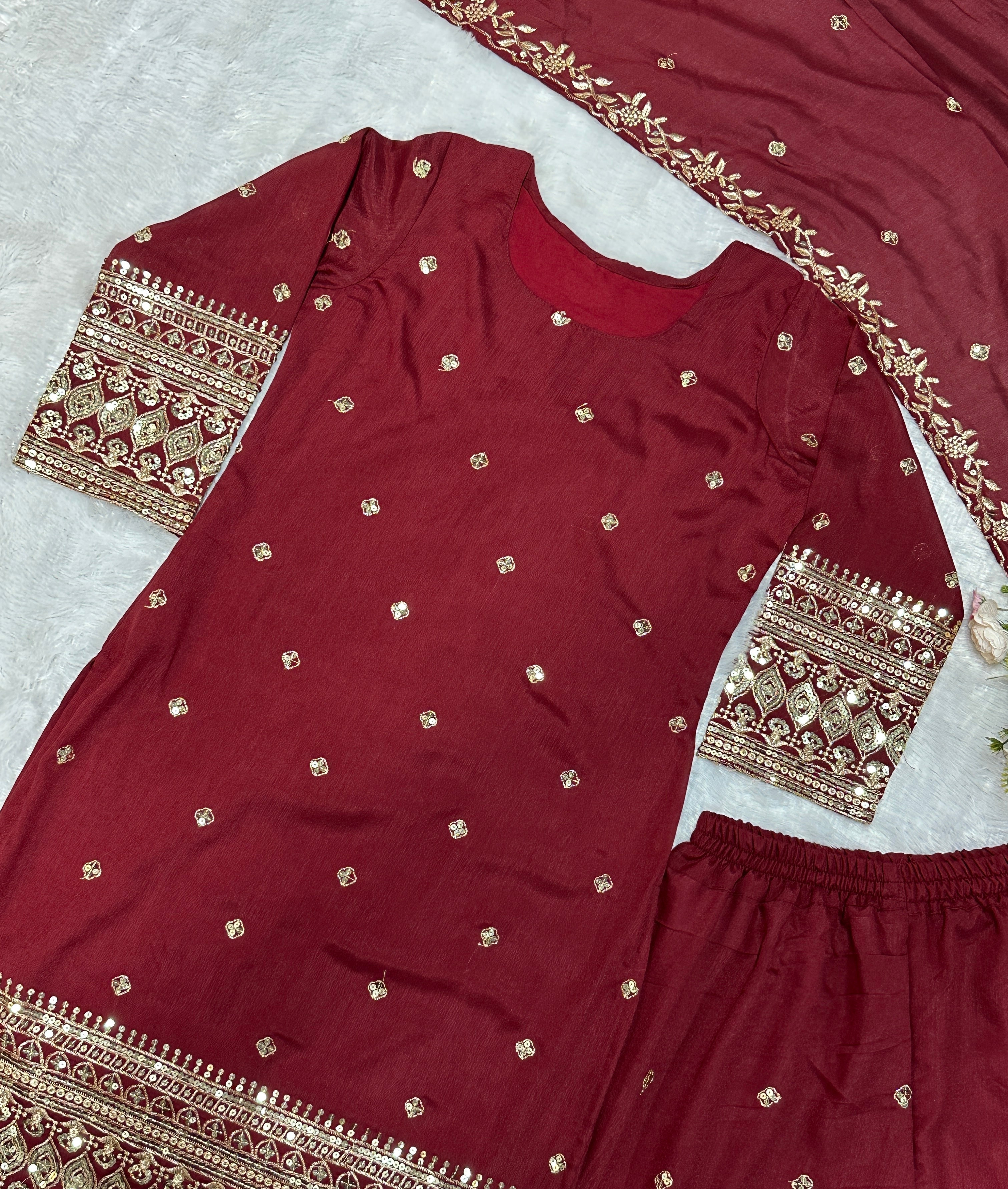 Designer Party Wear Top Bottom And Plazzo