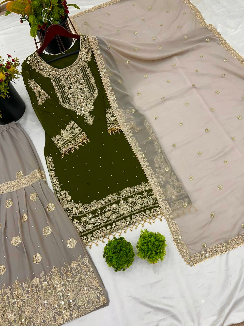 Top-Bottom And Dupatta With Heavy Embroidery Coding Dori-Sequence Work