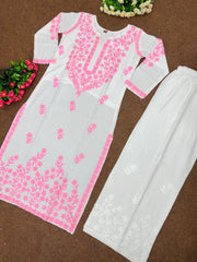 Beautiful Top Bottom And Plazzo With Stitched Work