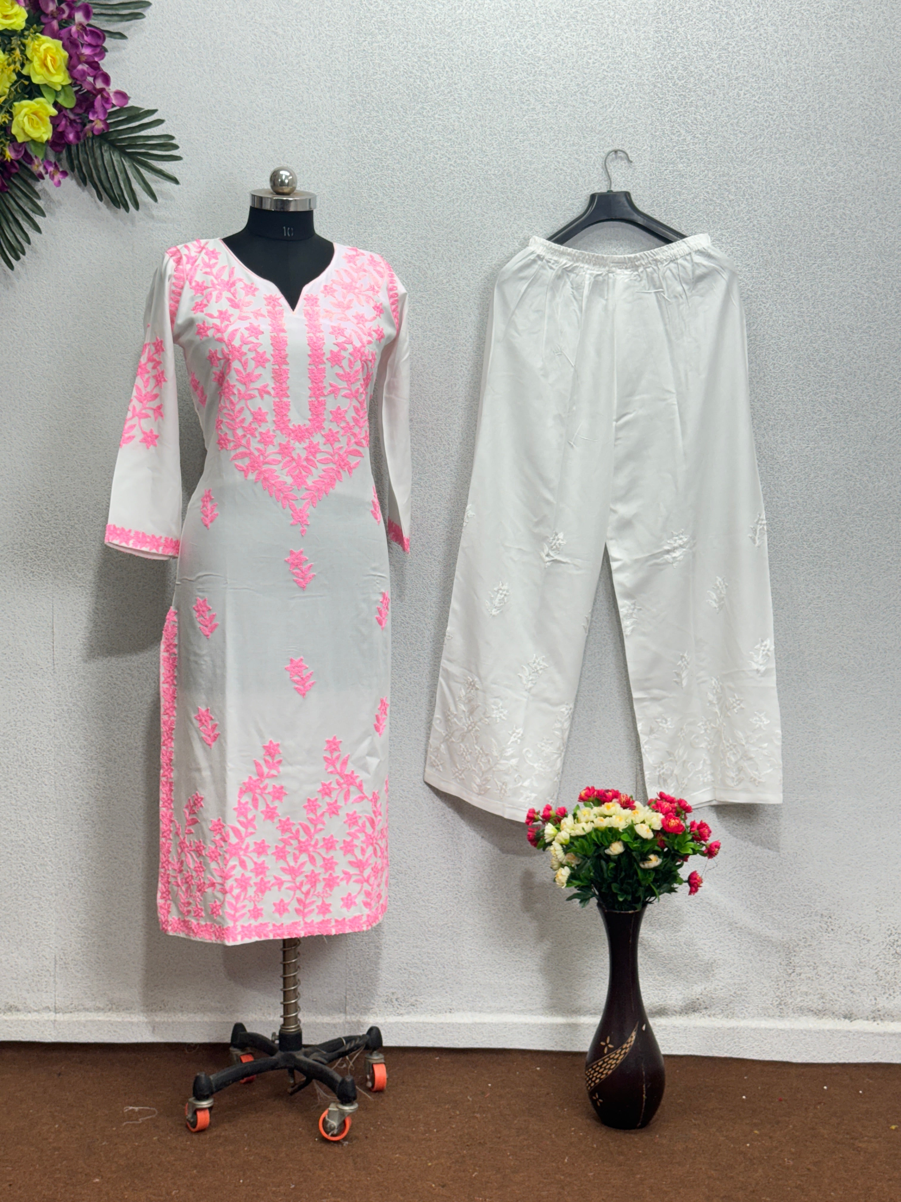 Beautiful Top Bottom And Plazzo With Stitched Work