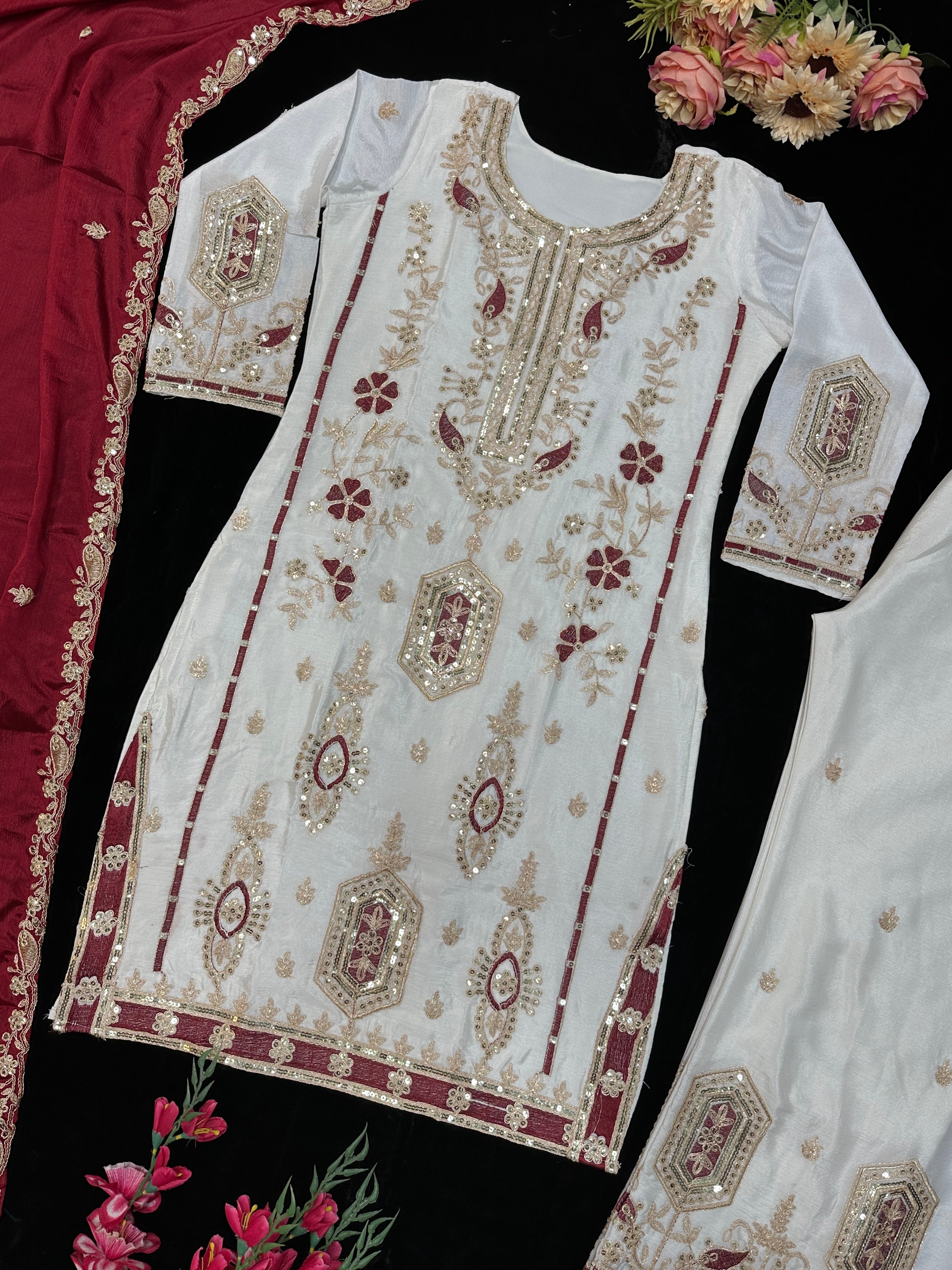 Party Wear Top Bottom And Dupatta With Heavy Embroidery Work