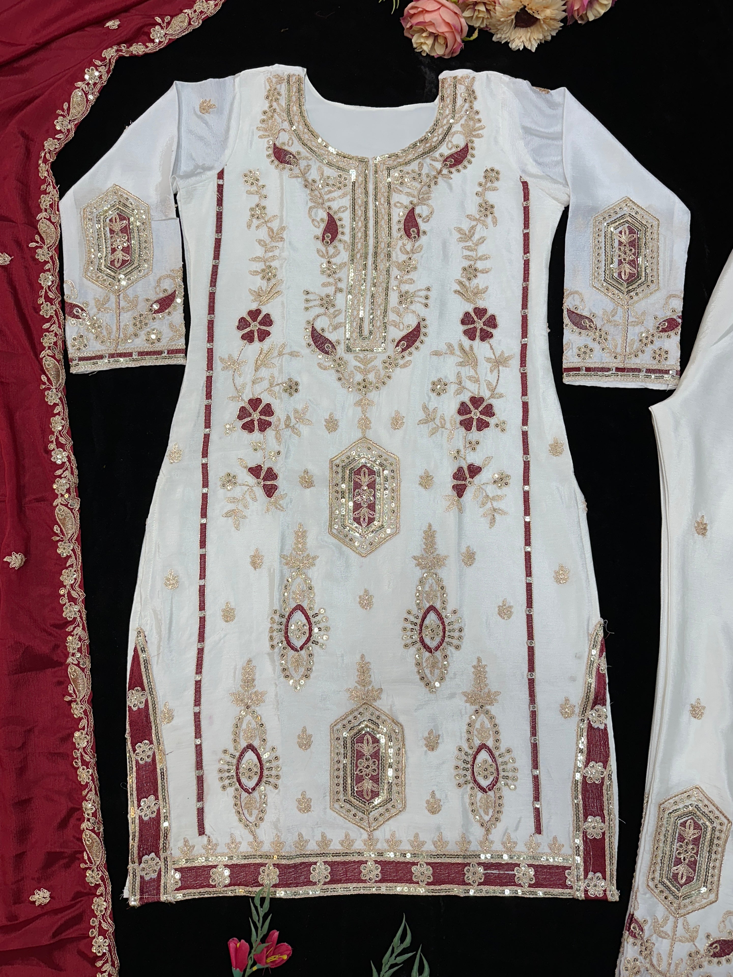 Party Wear Top Bottom And Dupatta With Heavy Embroidery Work