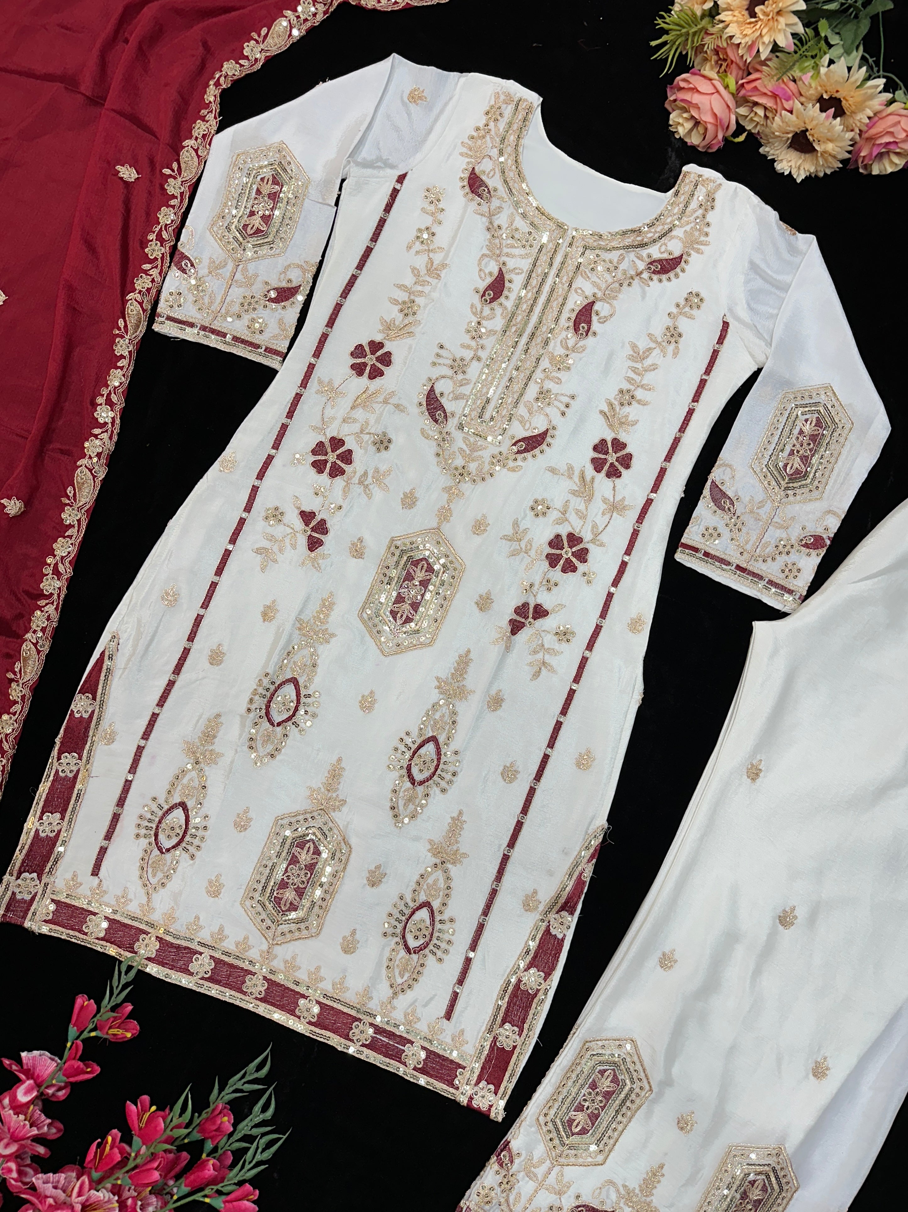 Party Wear Top Bottom And Dupatta With Heavy Embroidery Work