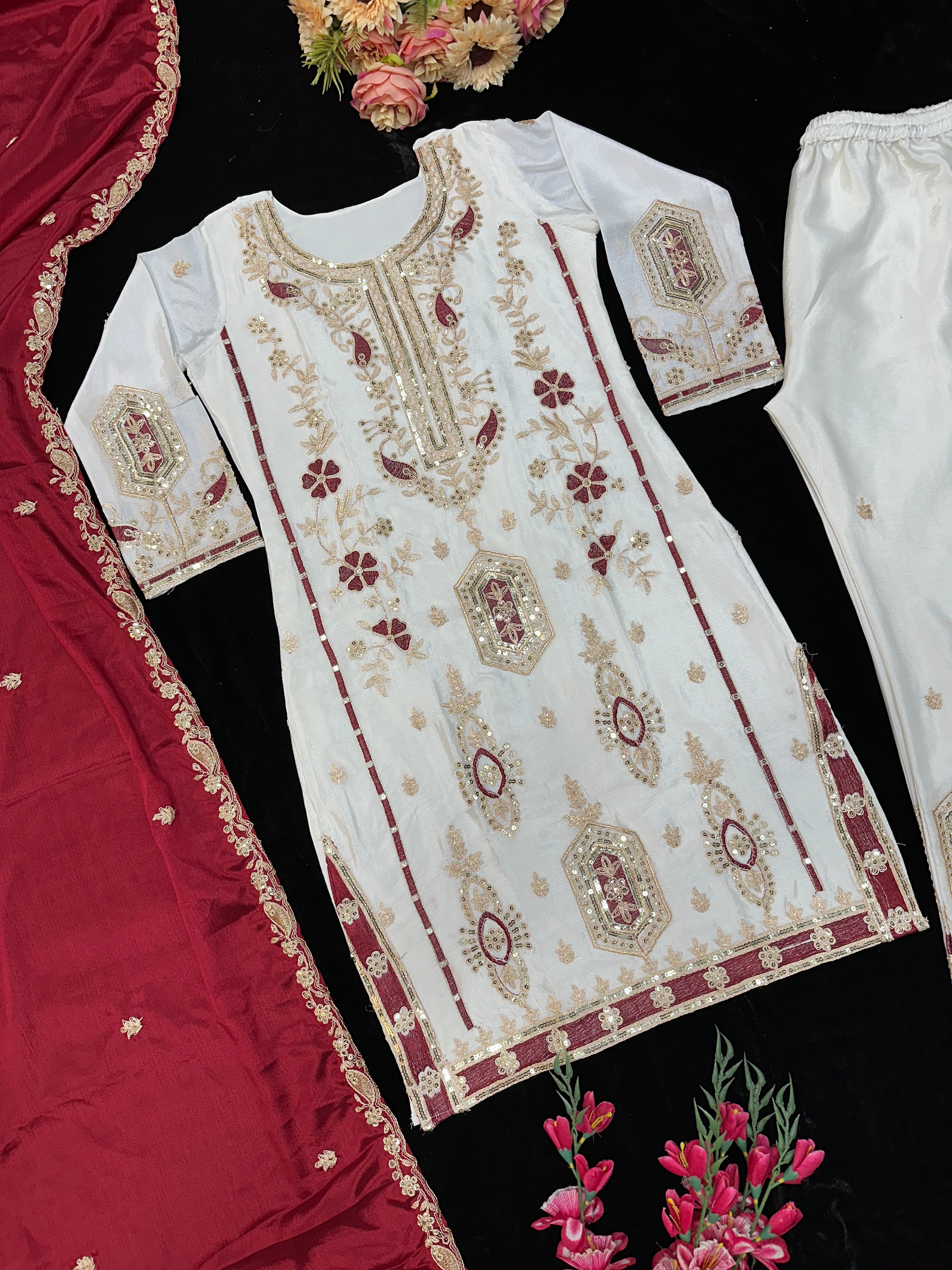 Party Wear Top Bottom And Dupatta With Heavy Embroidery Work