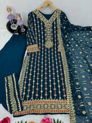 Party Wear Beautiful Top Plazzo And Dupatta With Embroidery Work