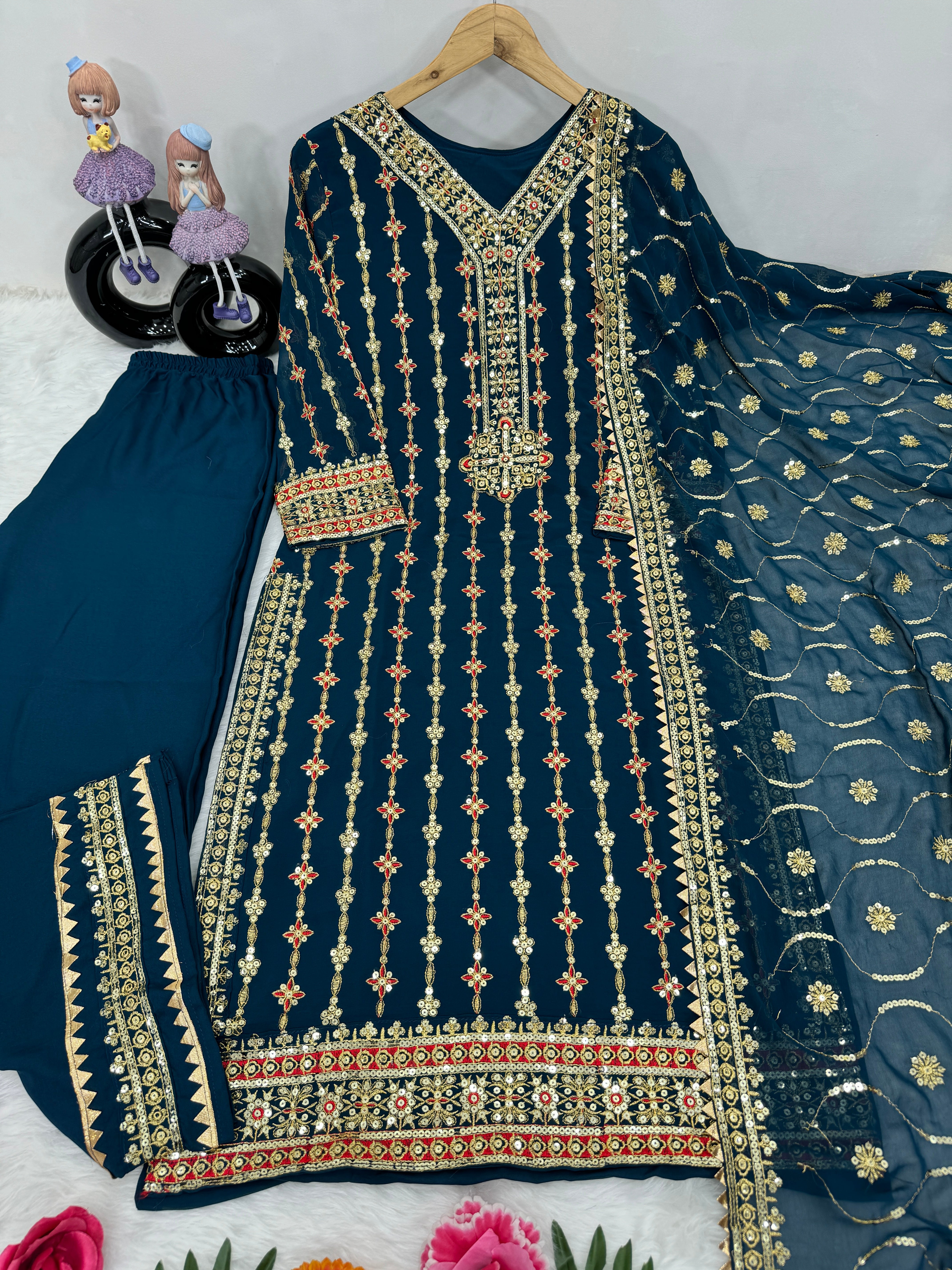 Party Wear Beautiful Top Plazzo And Dupatta With Embroidery Work