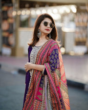 Party Wear Look Pure Chinon Silk Top Plazzo & Dupatta Set