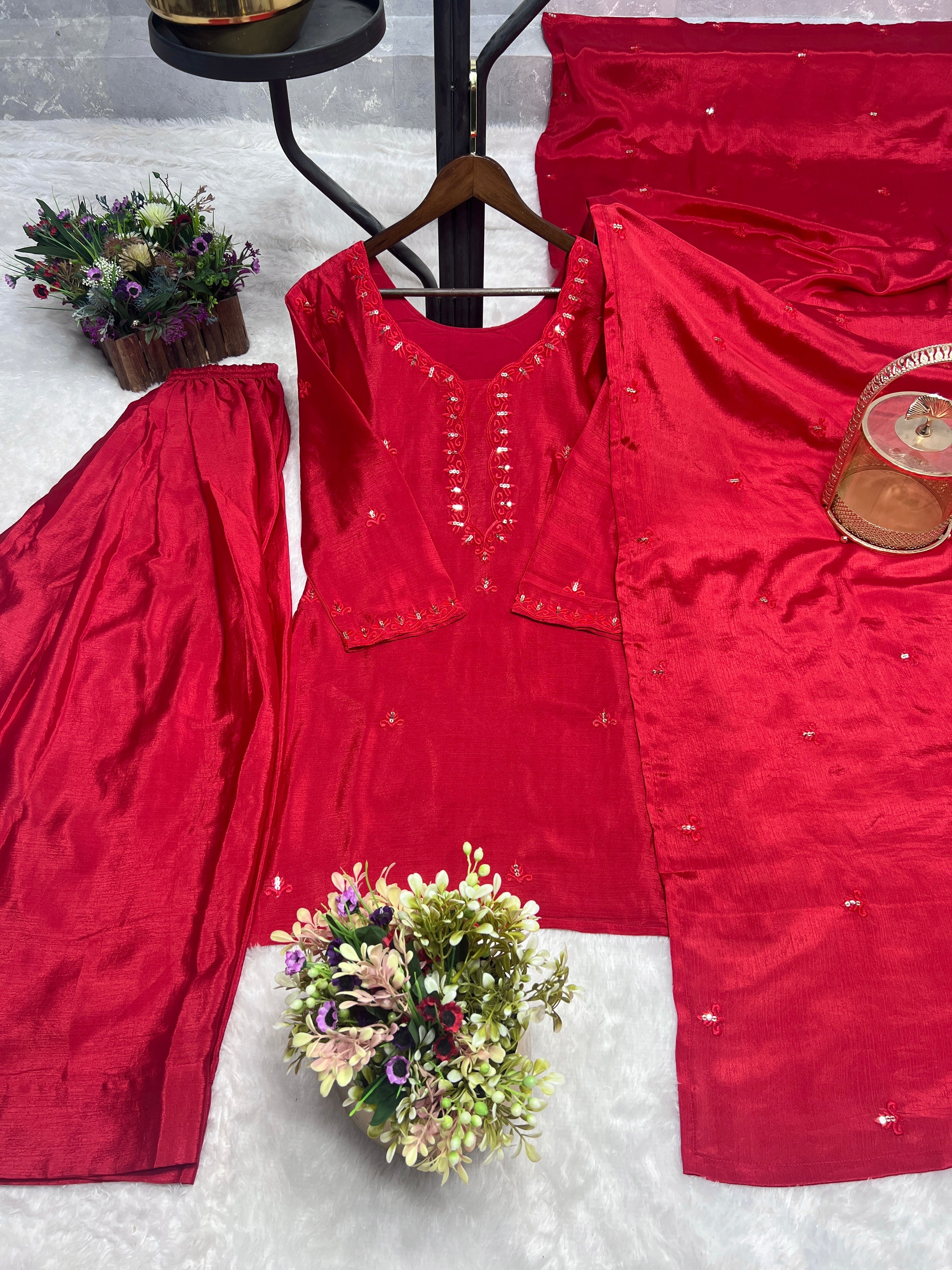 Party Wear Beautiful Sit Set With Embroidery Work