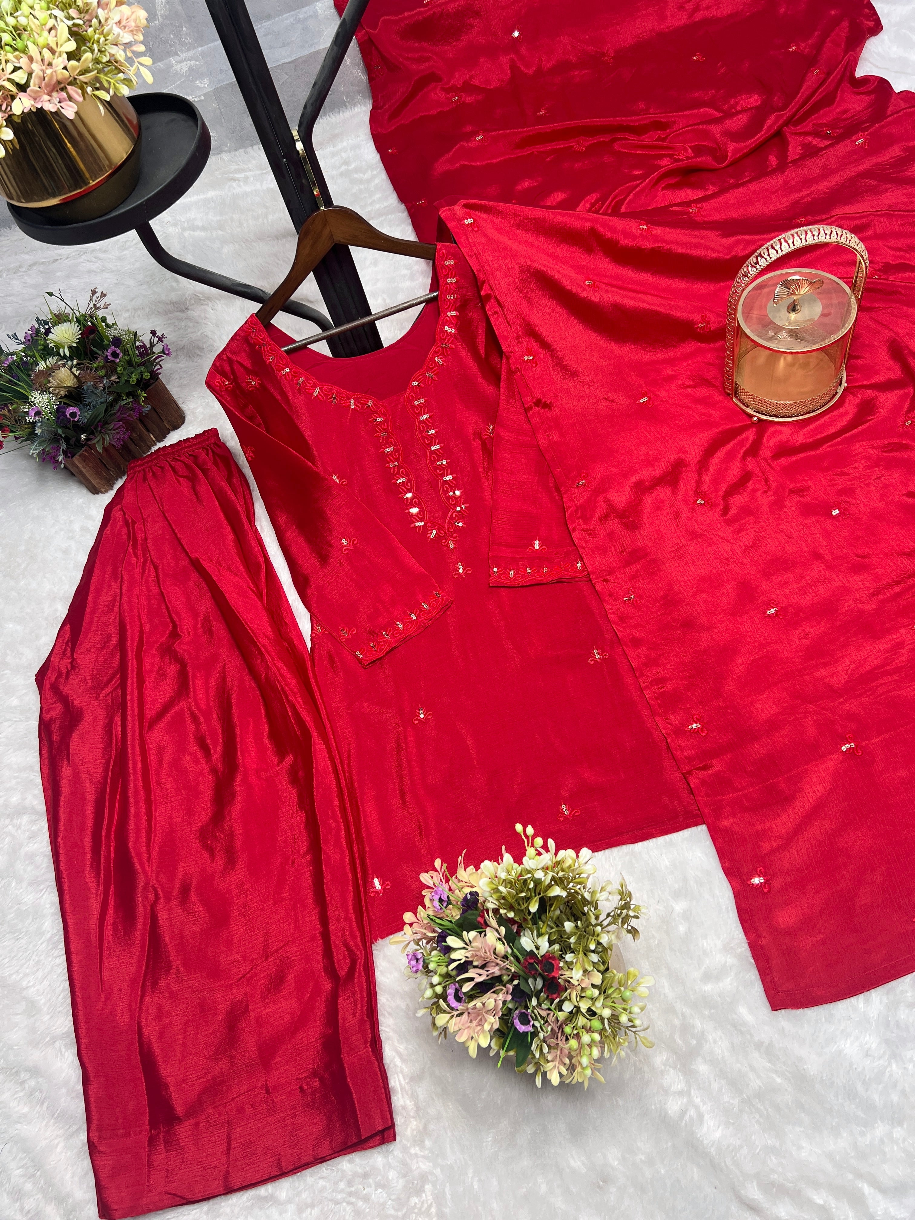 Party Wear Beautiful Sit Set With Embroidery Work