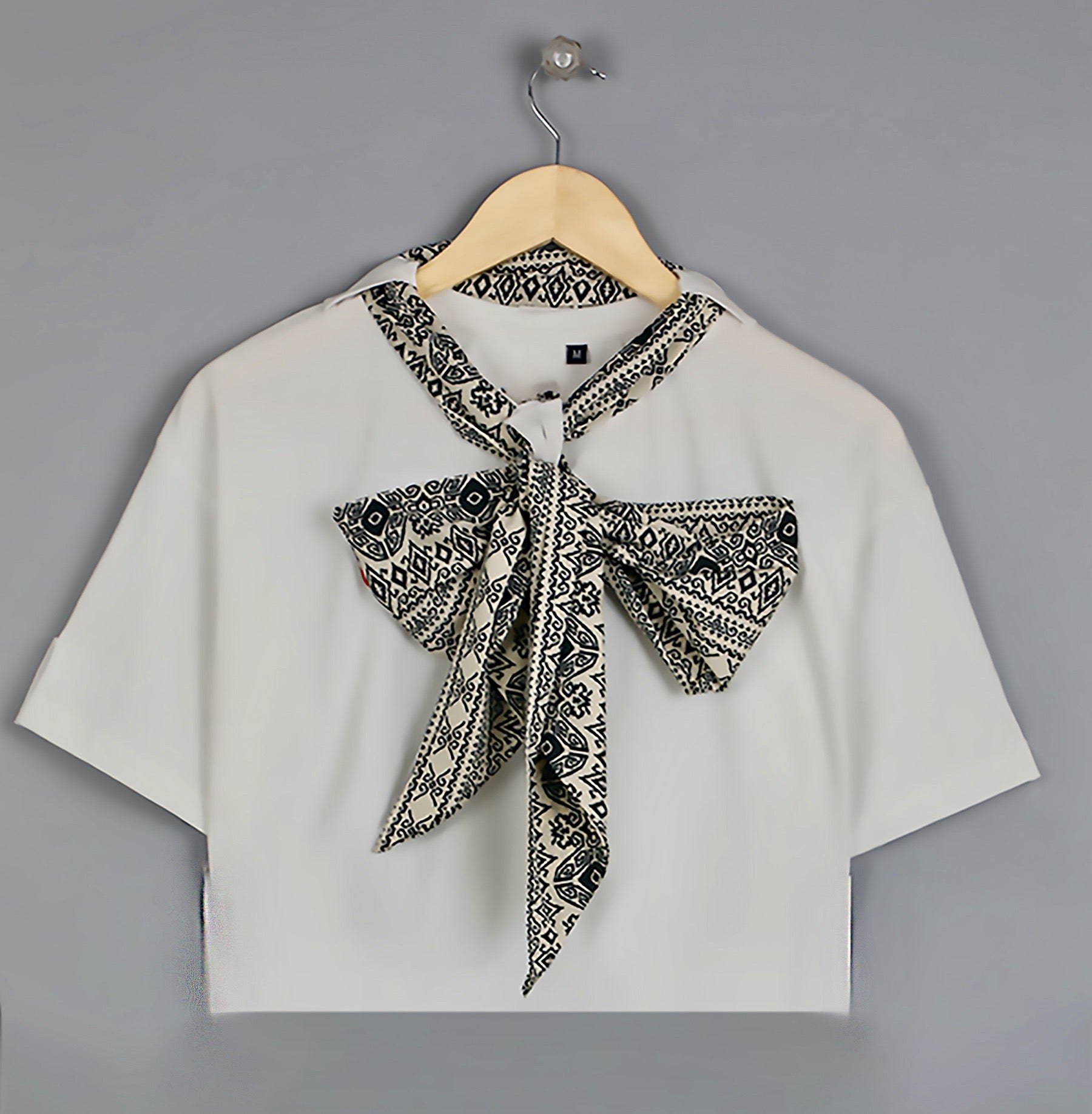 3-Pack Classy Knot Neck Tie Cropped Tees: Fog Grey, Black & Sky Blue