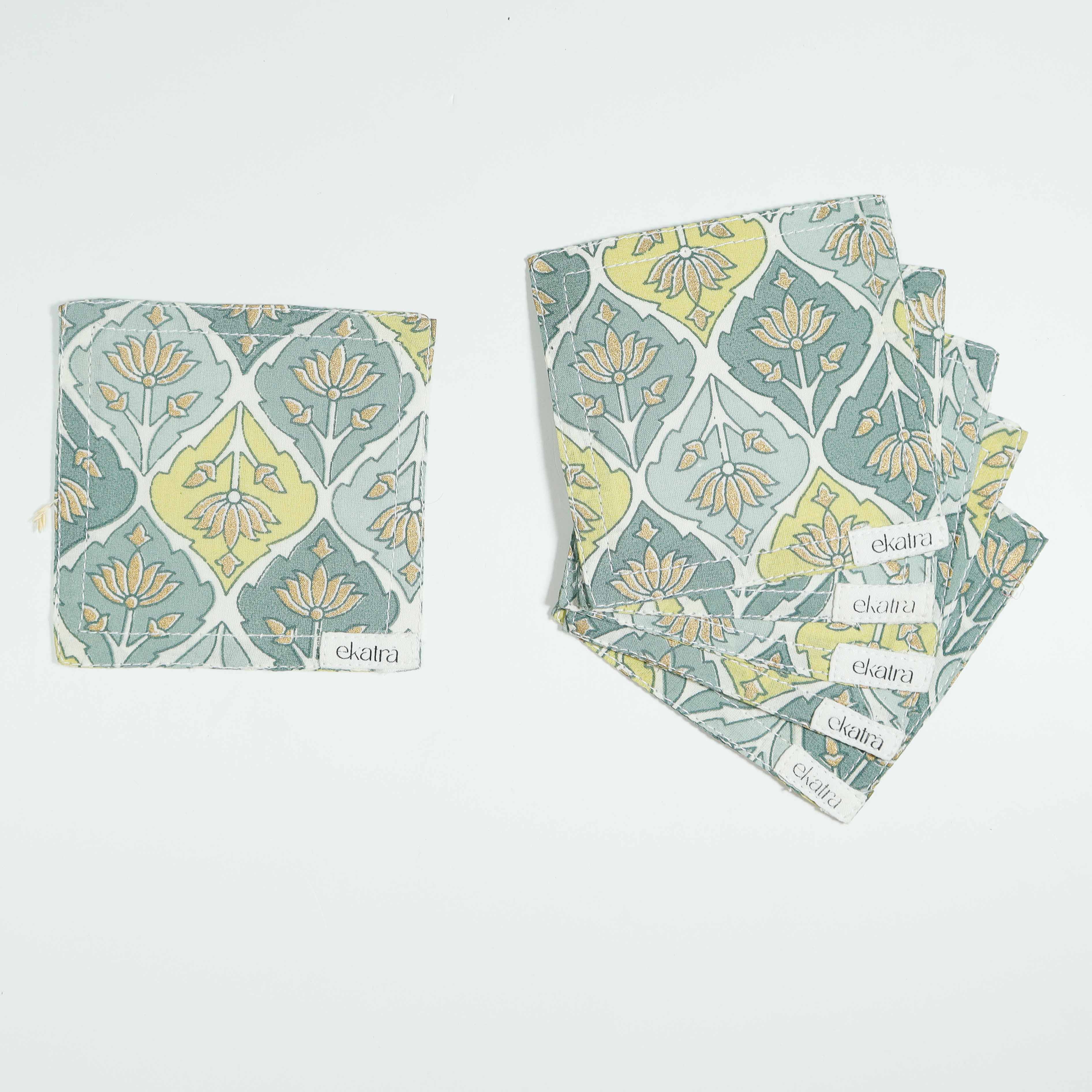 100% Cotton Sustainable Cloth Coasters  - Set of 6