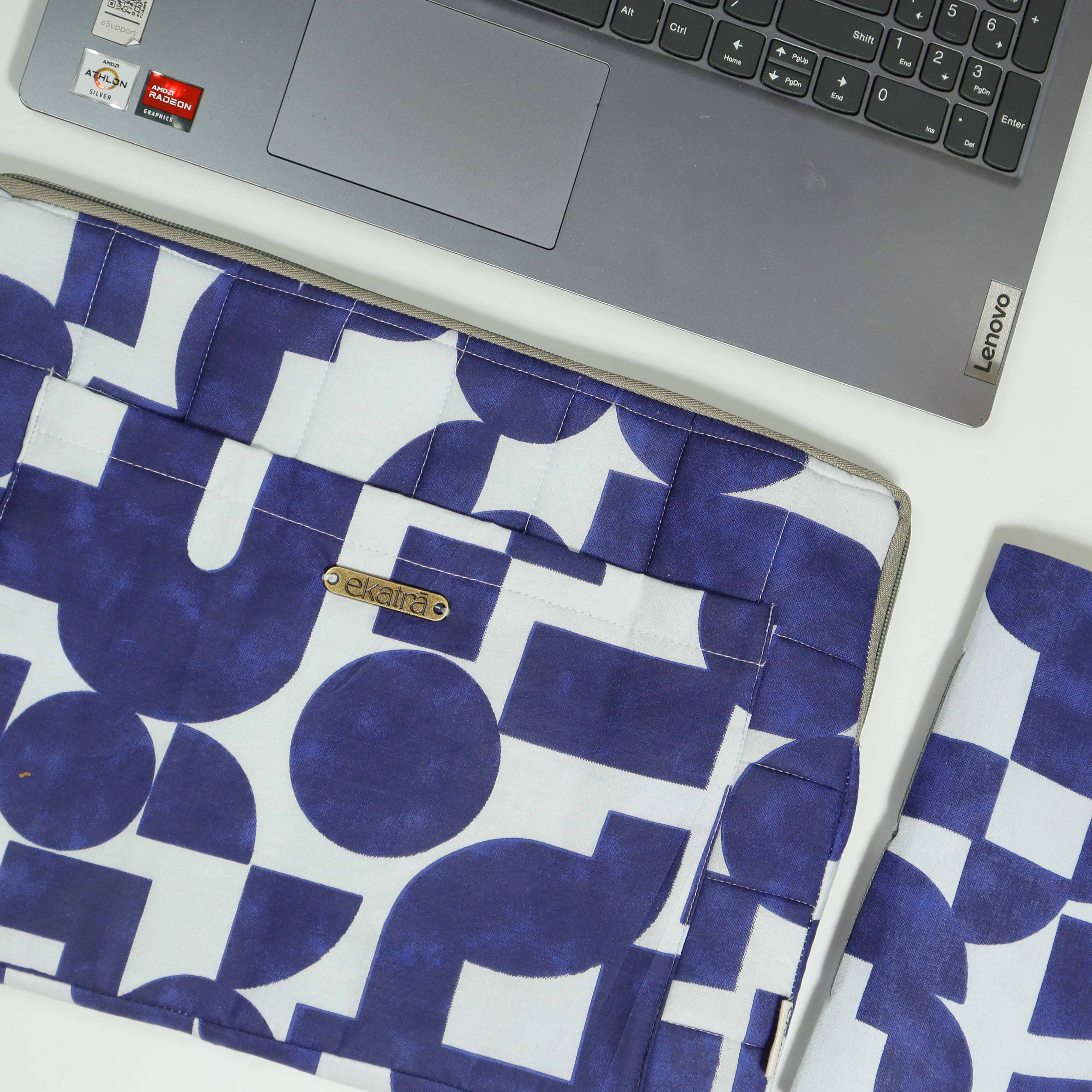Cotton Laptop Sleeve/Cover - Blue Abstract
