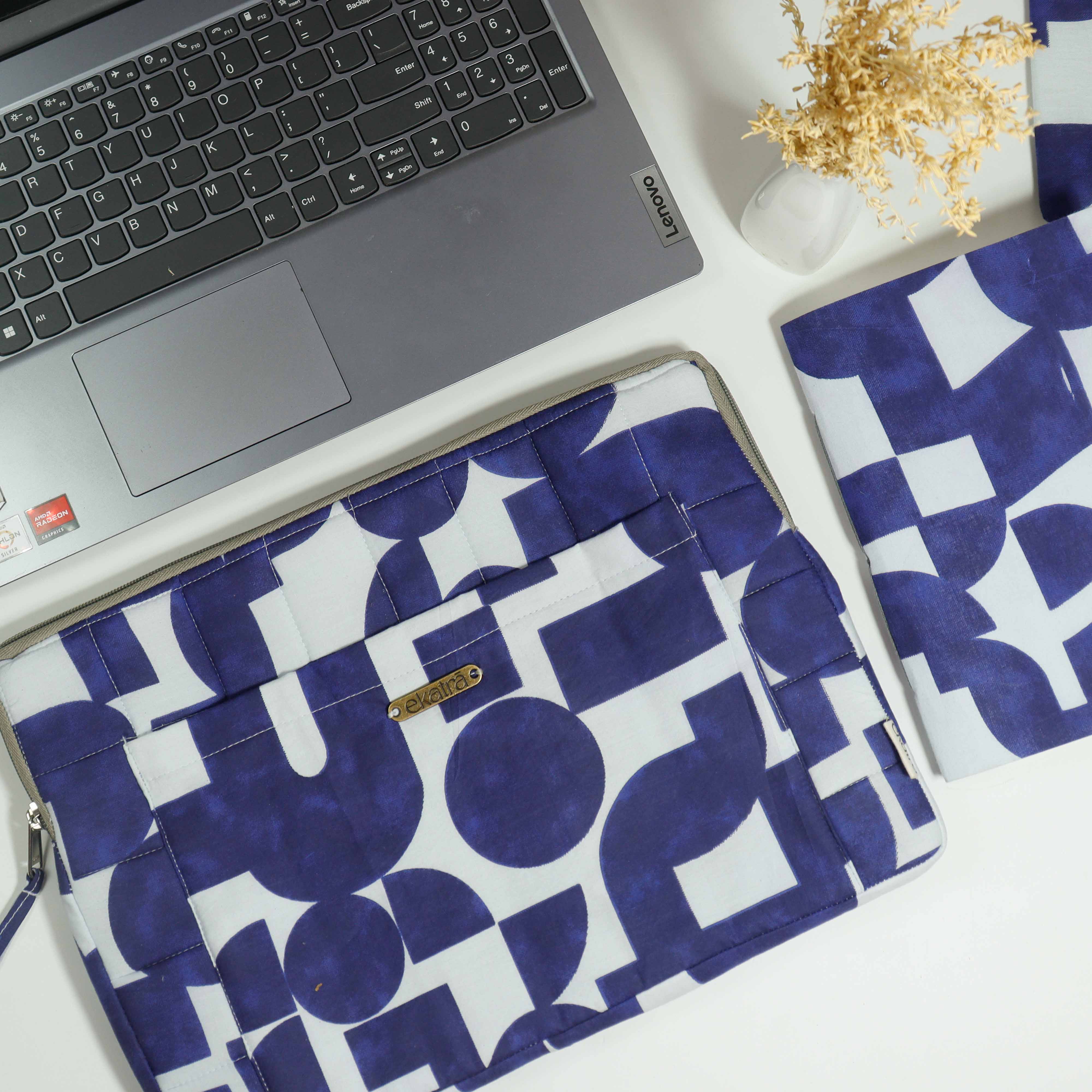 Cotton Laptop Sleeve/Cover - Blue Abstract