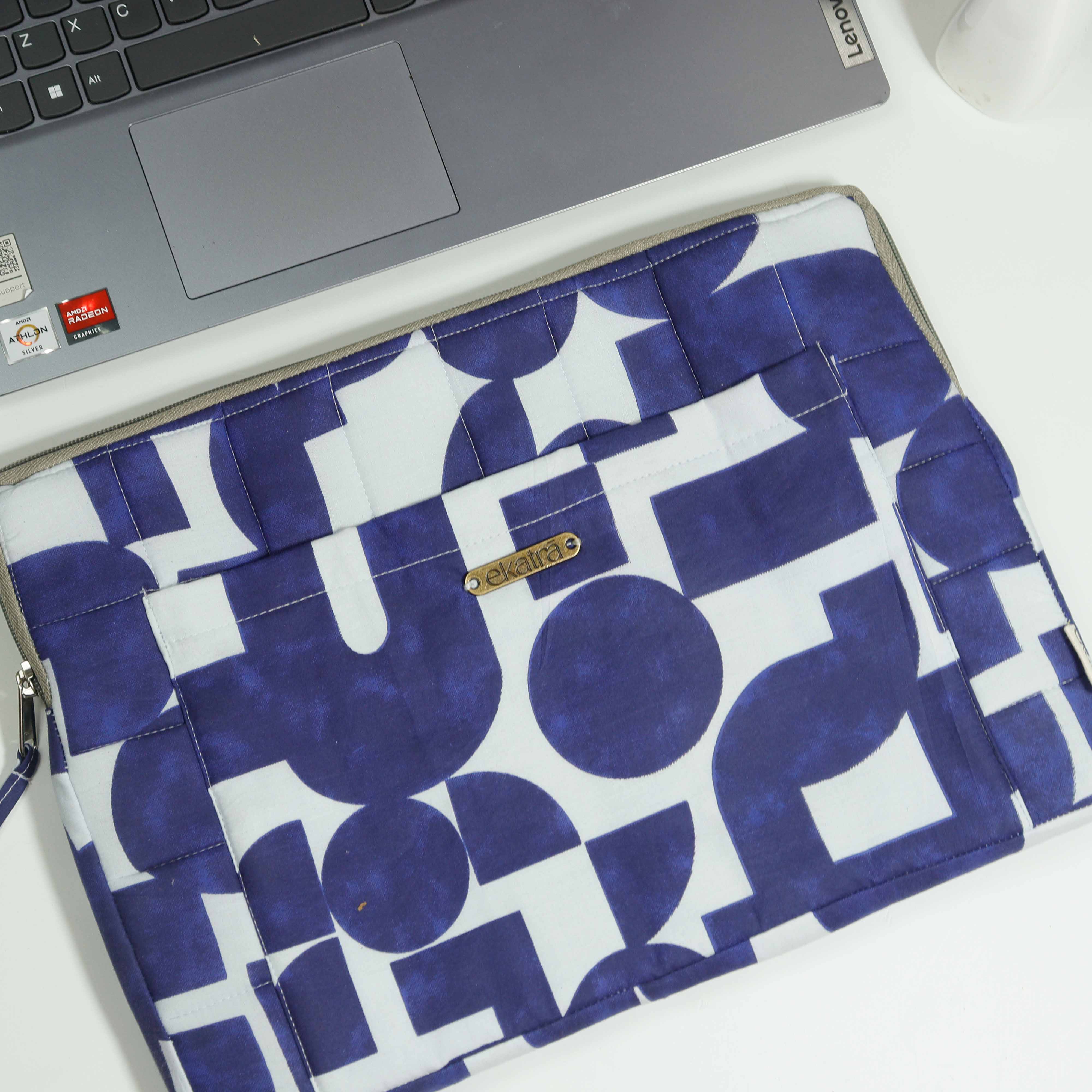 Cotton Laptop Sleeve/Cover - Blue Abstract